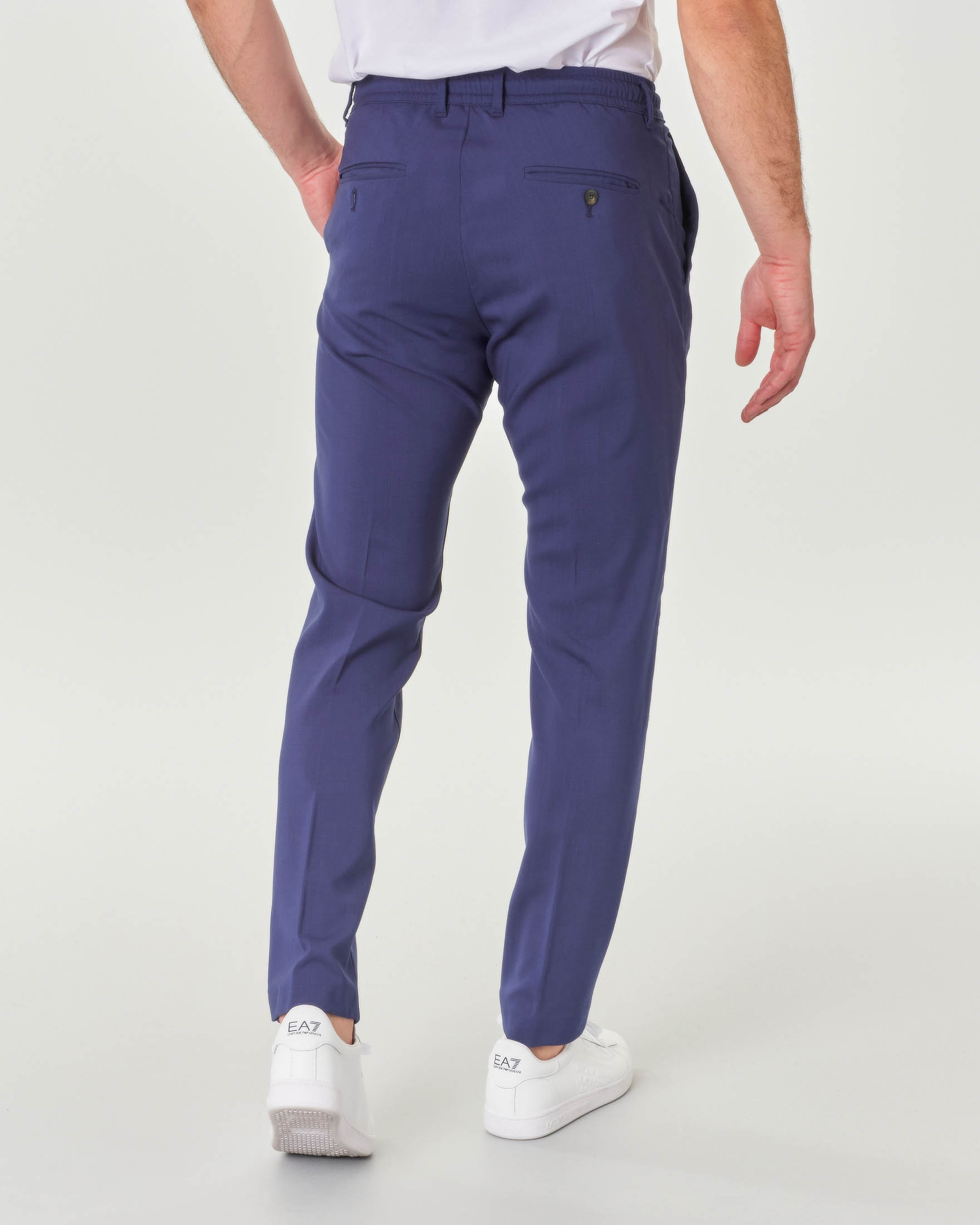 Pantalaccio blu indaco in tela di lana stretch