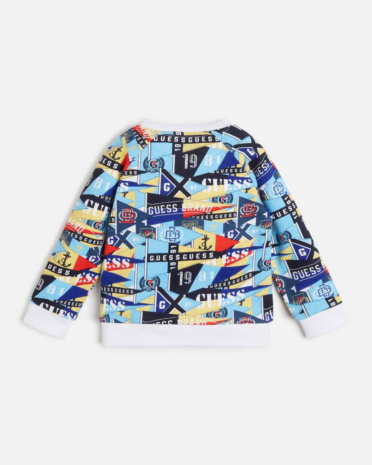 Felpa girocollo multicolore a stampa bandiere con logo Guess frontale 9-24 mesi image