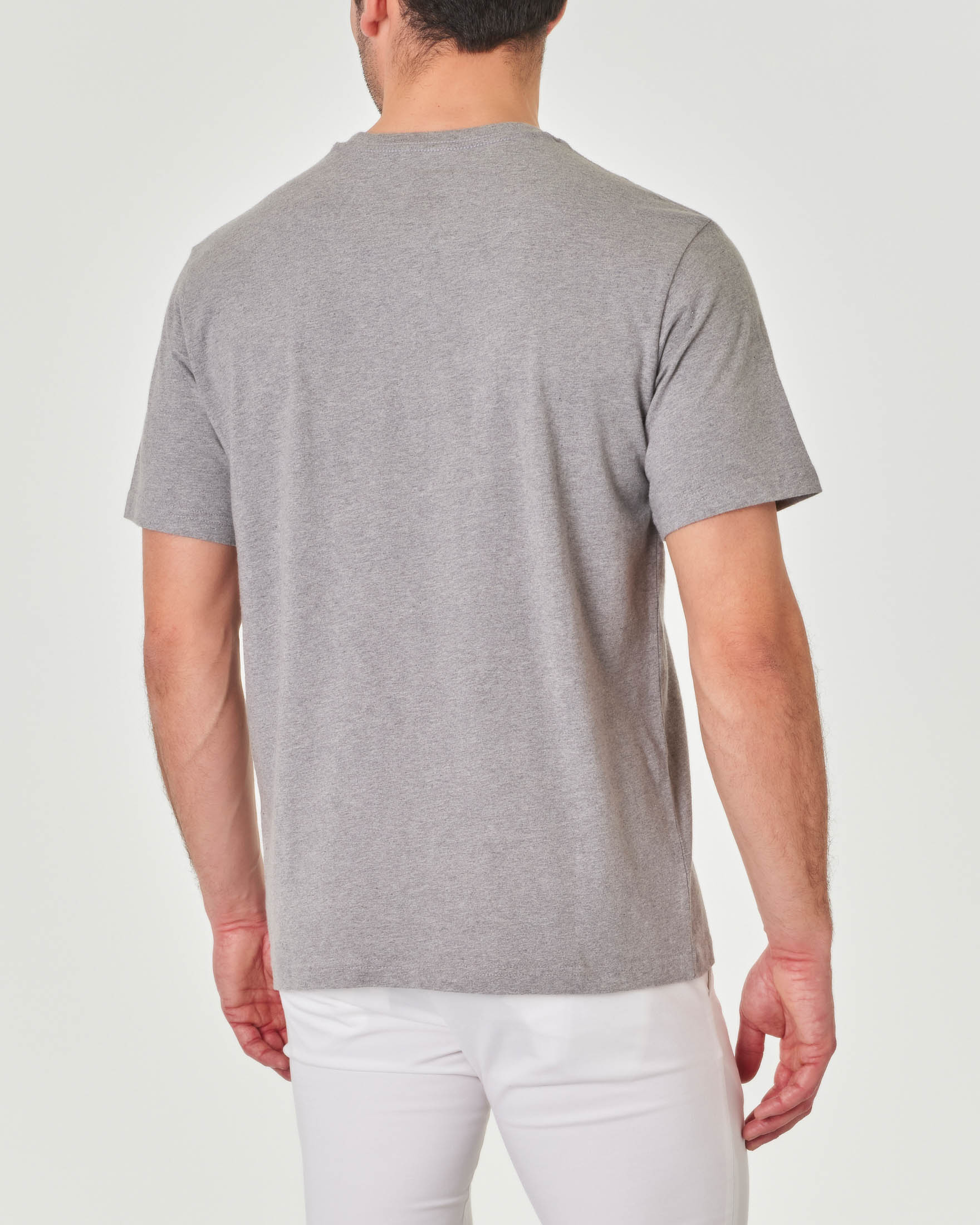T-shirt grigia mezza manica over con logo scritta centrale