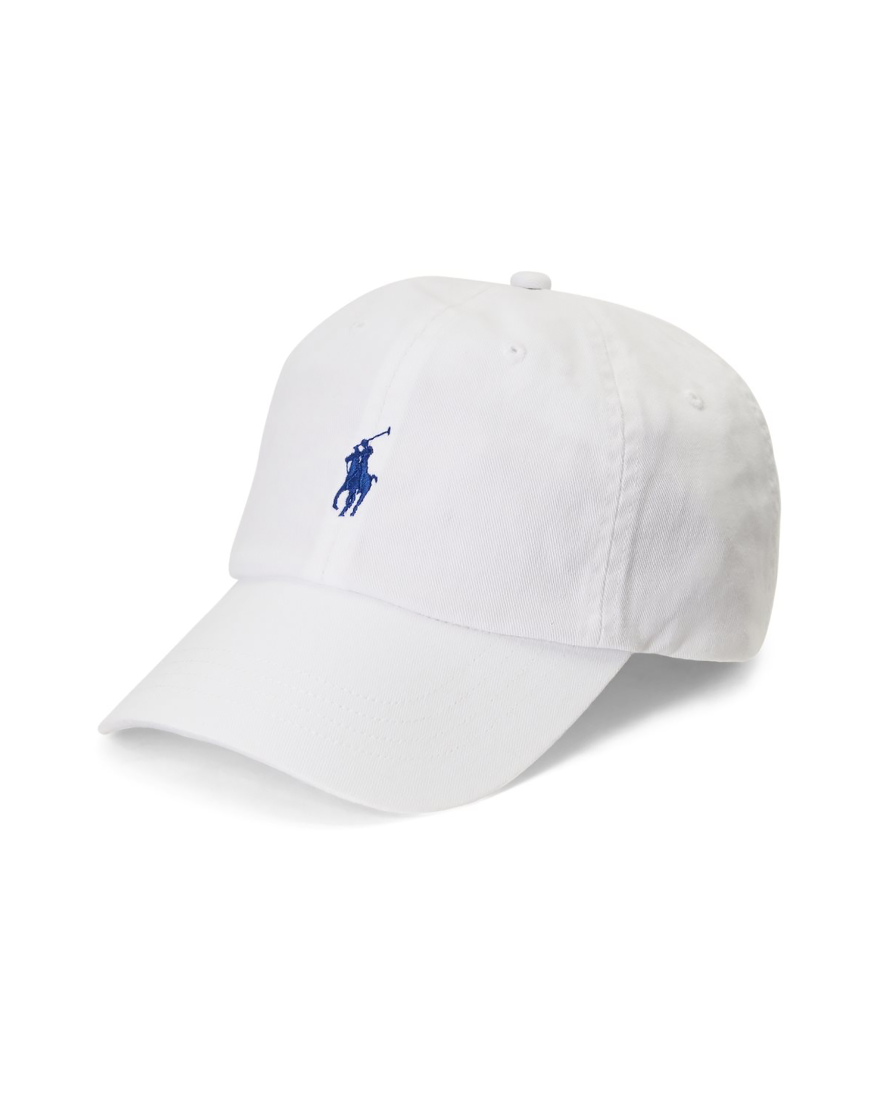 Berretto bianco Polo Ralph Lauren con frontino e logo pony blu royal ricamato