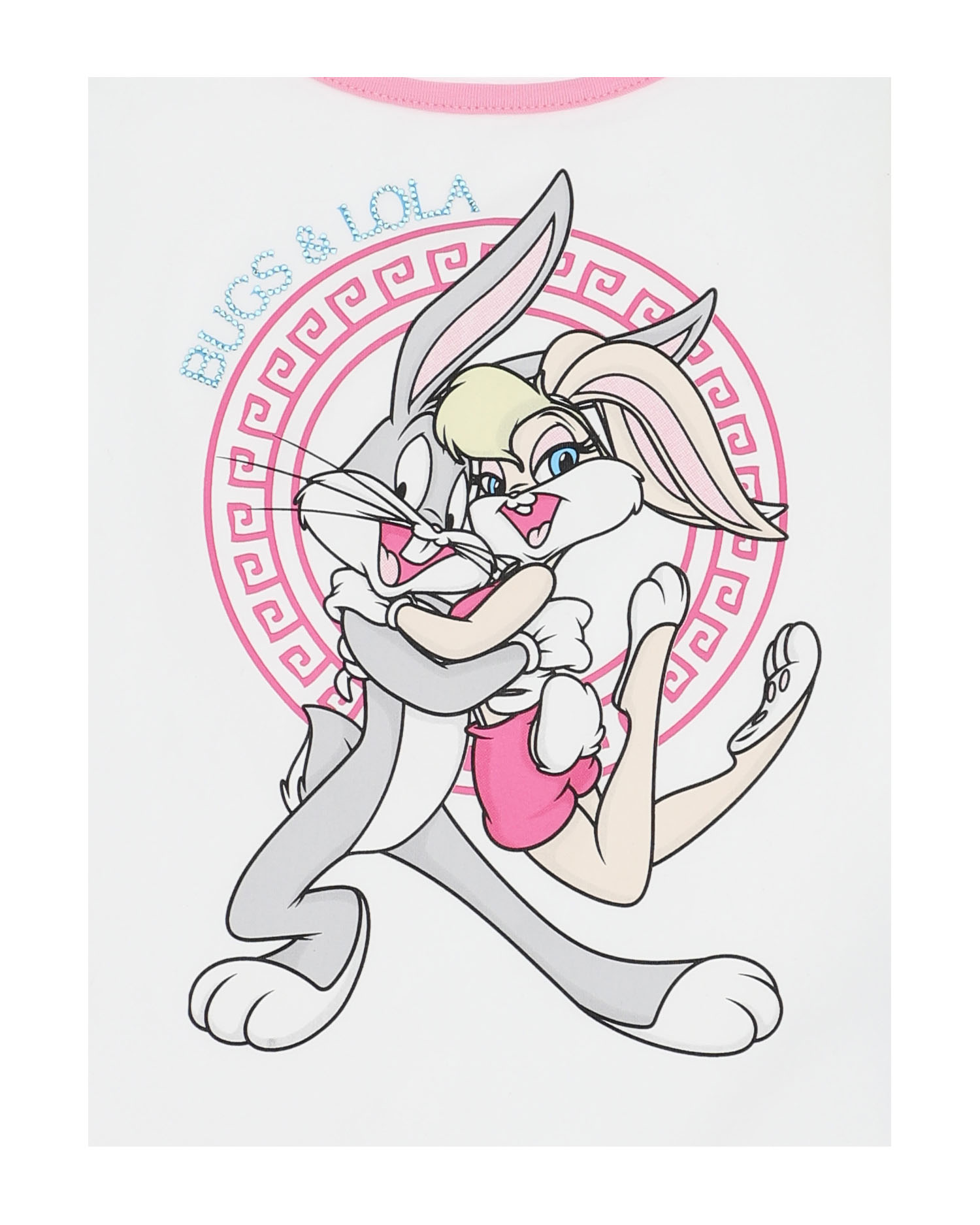 Canotta girocollo bianca in cotone con manica ad aletta in tulle e stampa 'Bugs & Lola' 6-12 anni