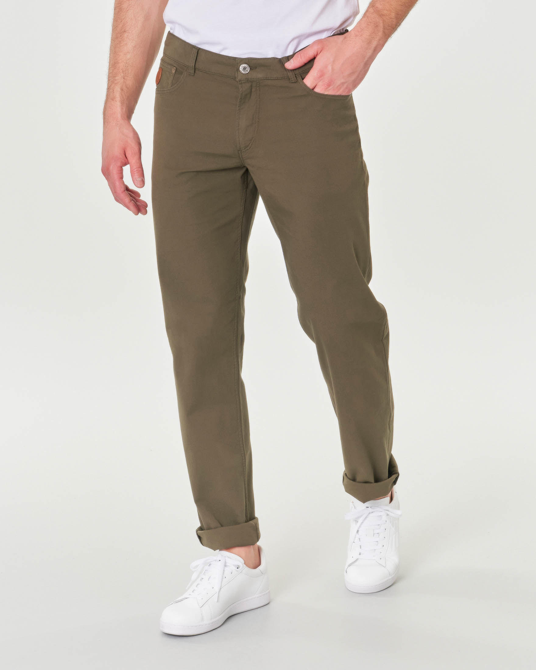 Pantalone cinque tasche 370 verde militare in leggero cotone stretch