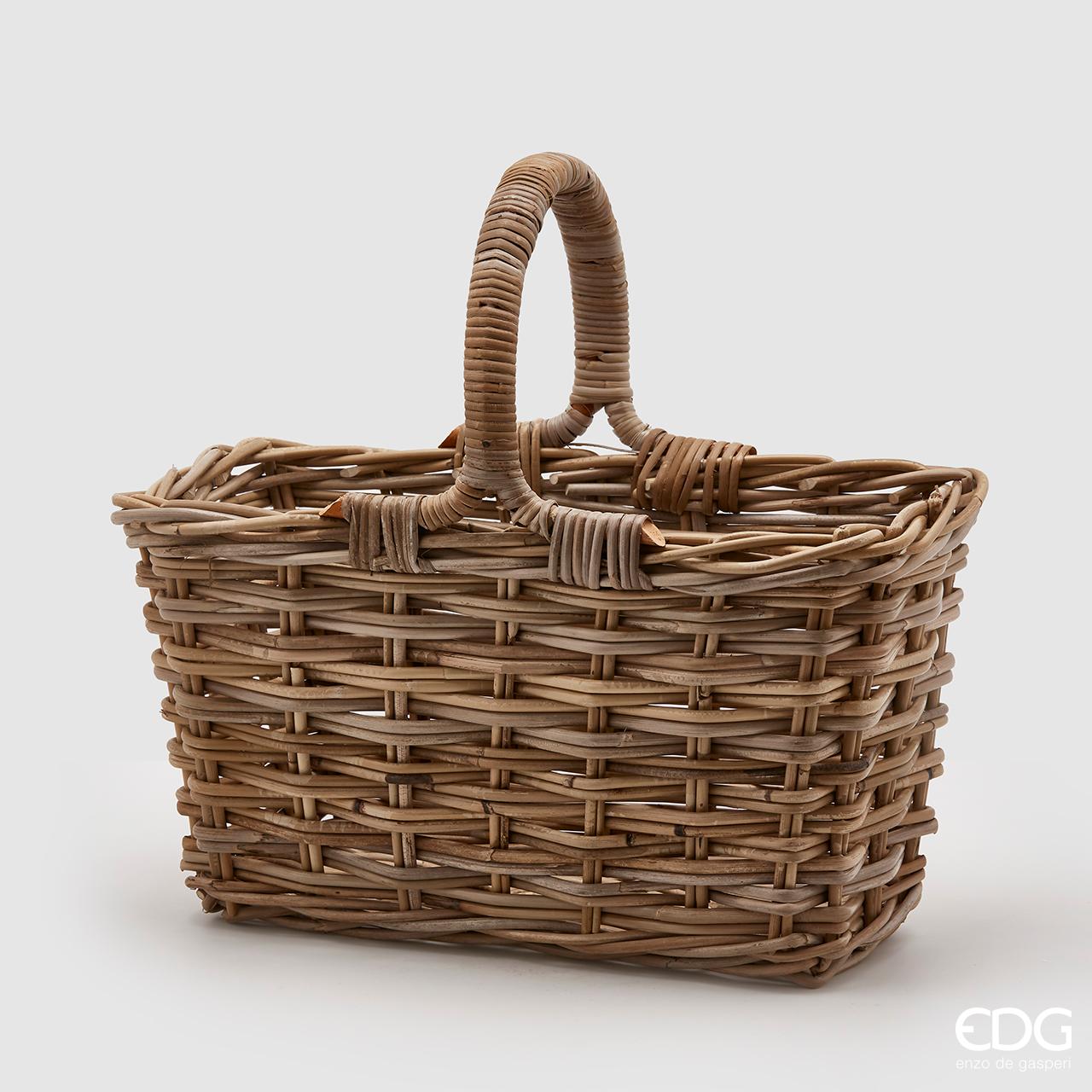 Cesto in Rattan Rettangolare con Manico 25x48x45h Edg