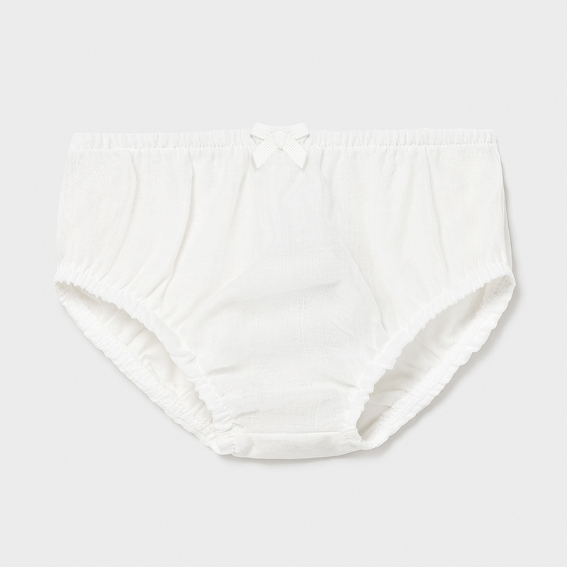 Abitino bianco da cerimonia con applicazione floreale tono su tono e coulotte abbinata 6-18 mesi