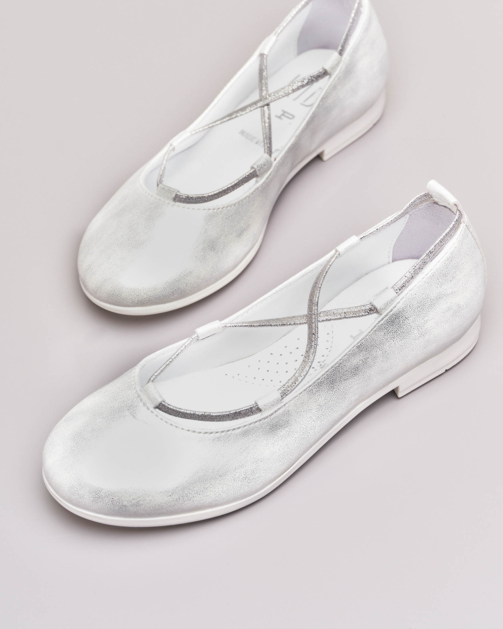 Ballerina da cerimonia in pelle color bianco e argento sfumato 35-38