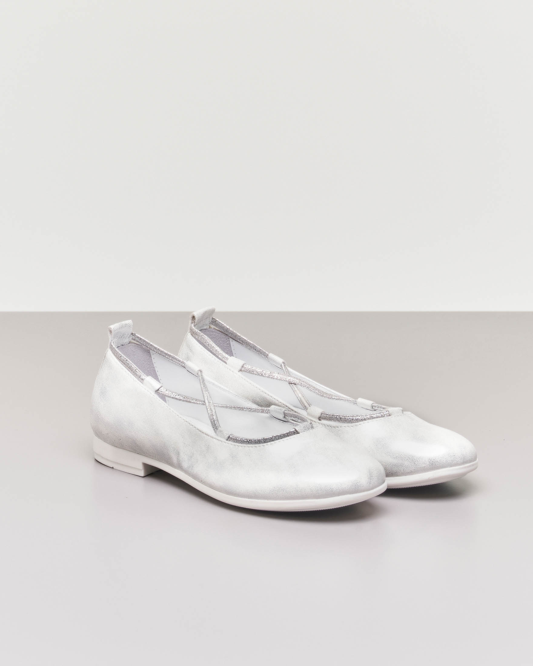 Ballerina da cerimonia in pelle color bianco e argento sfumato 35-38