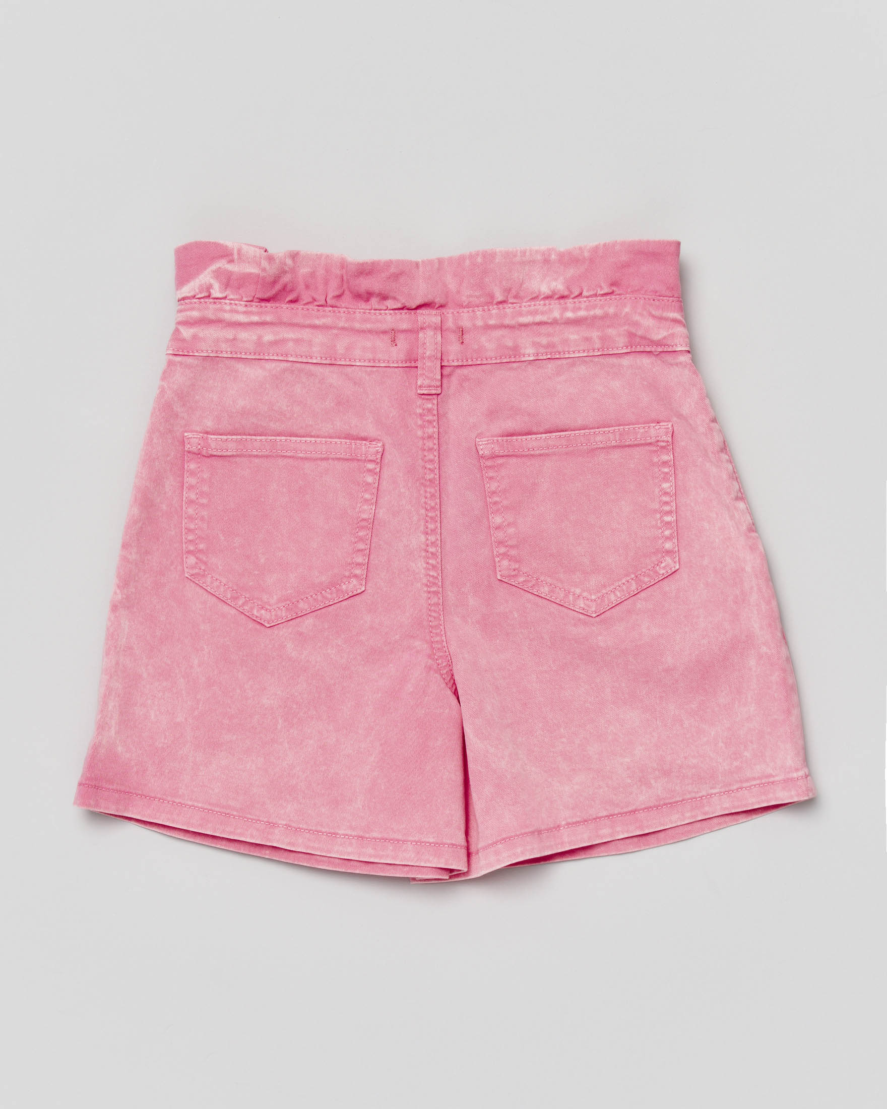 Short in denim di cotone stretch rosa a vita alta con lavaggio bleach 10-14 anni