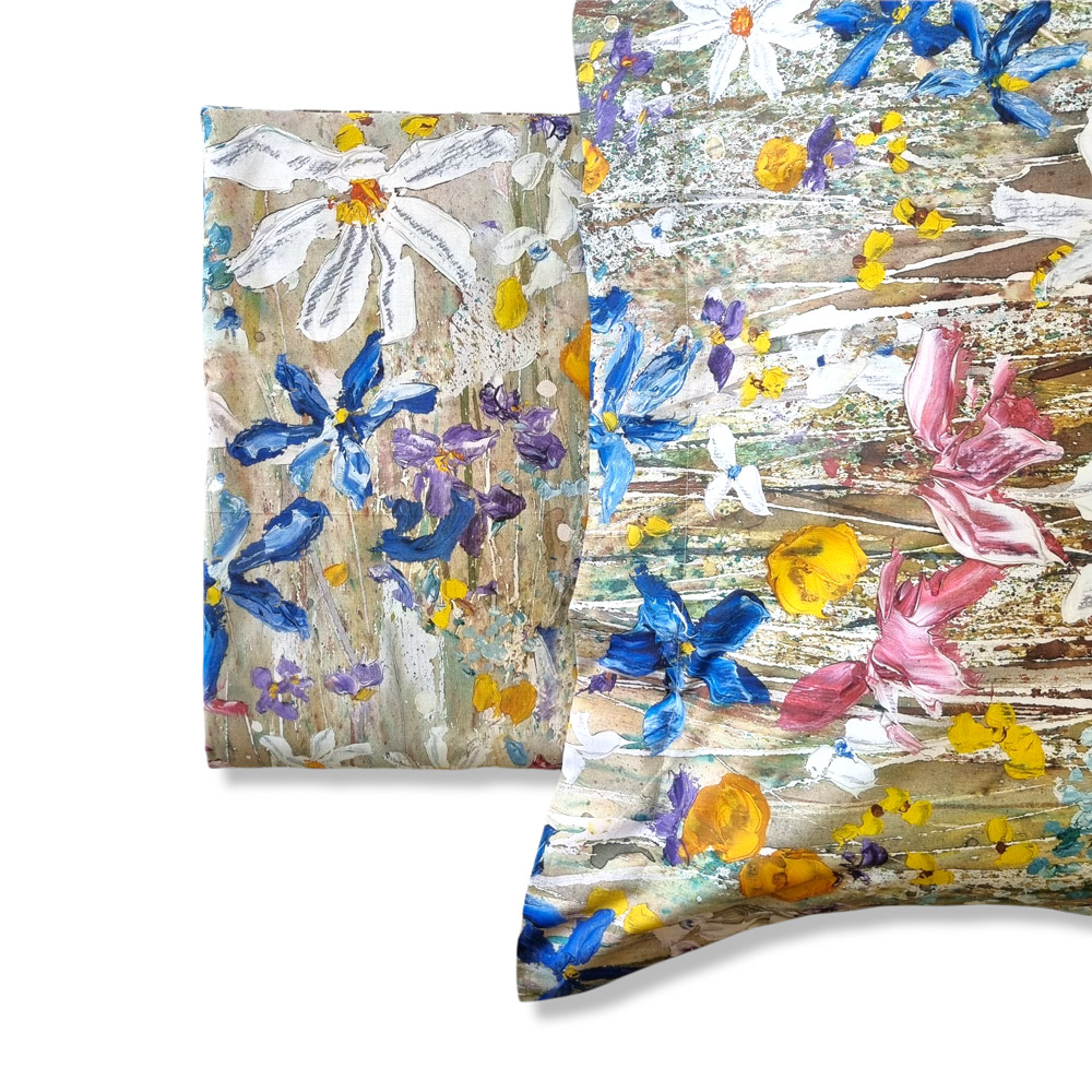 Mirabello sheets used percale bedspread Summer in bloom sand