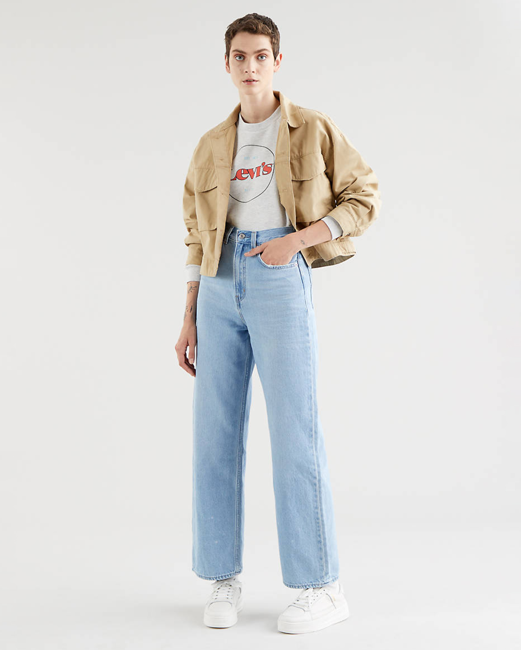 Jeans high loose in cotone e canapa azzurri bleach