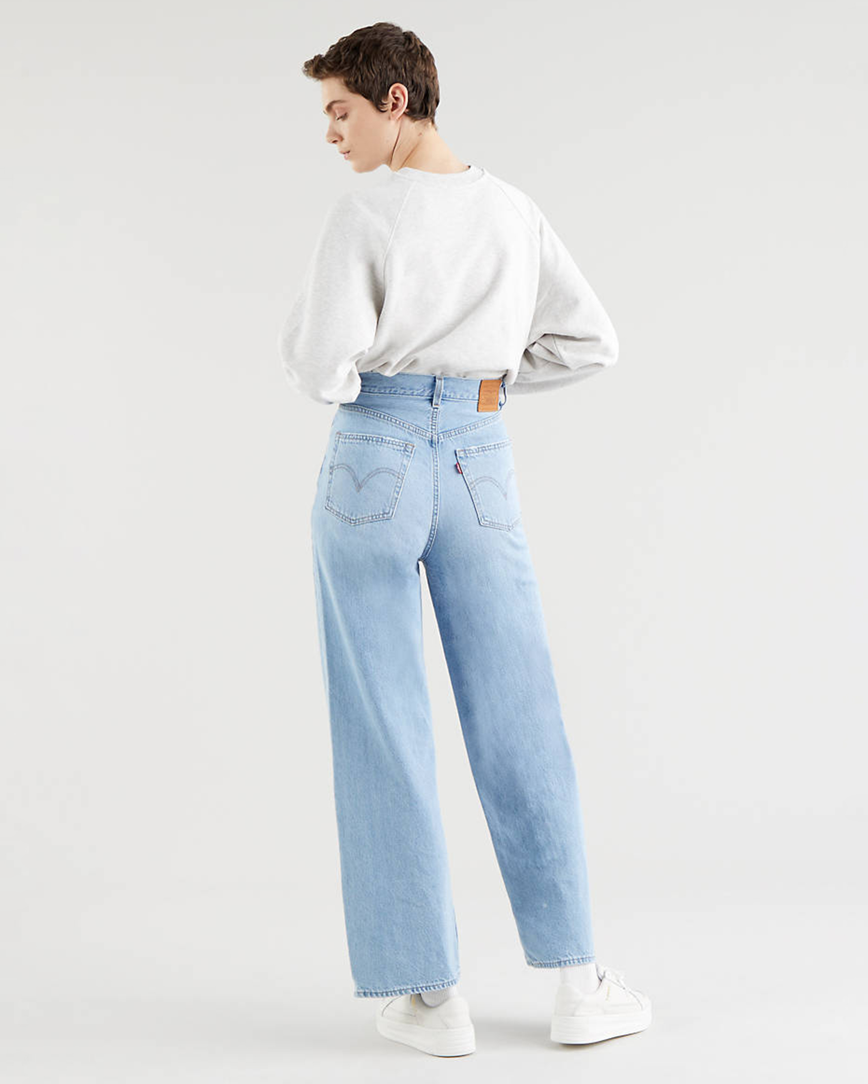 Jeans high loose in cotone e canapa azzurri bleach