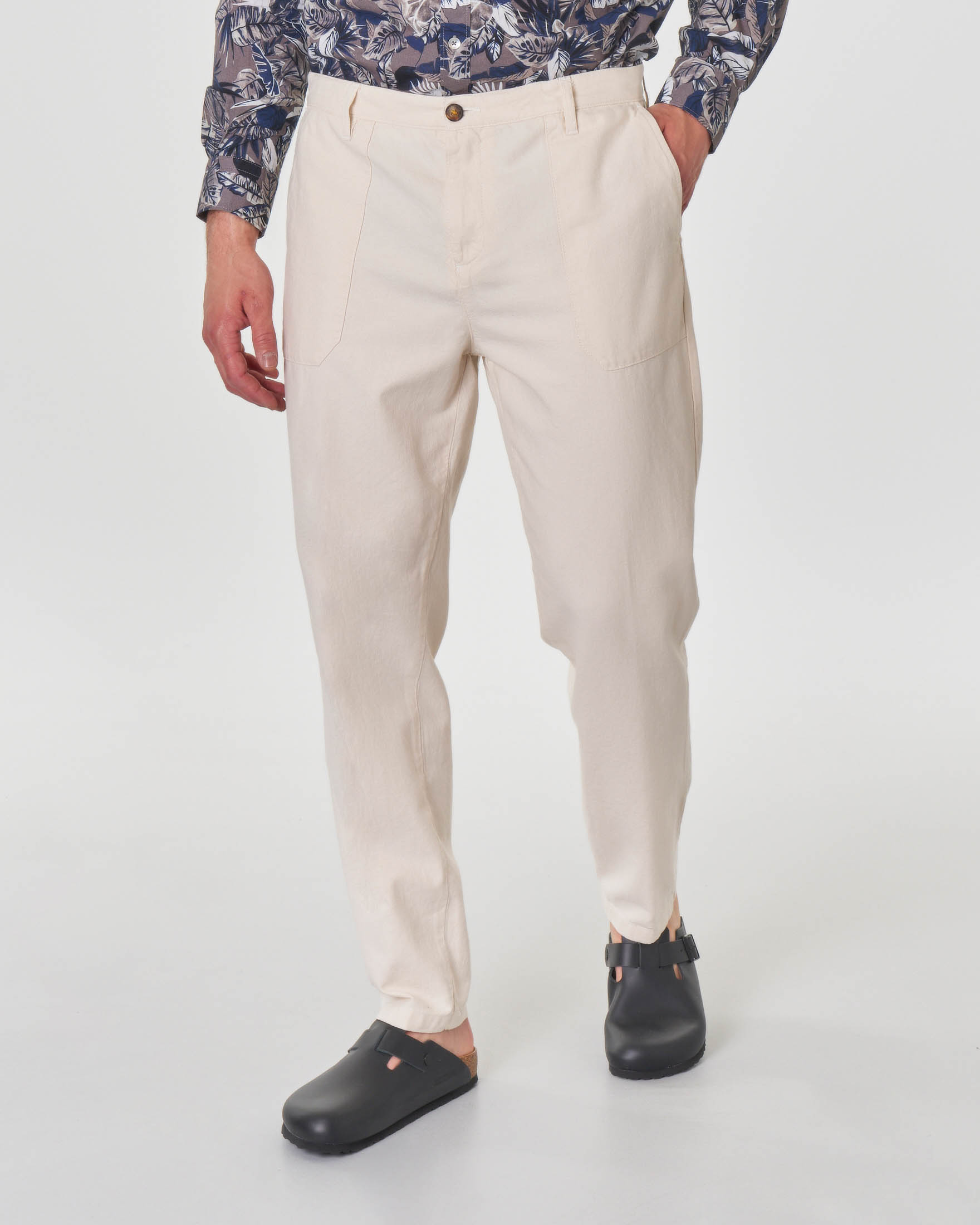 Pantalone fatigue avorio in twill di cotone