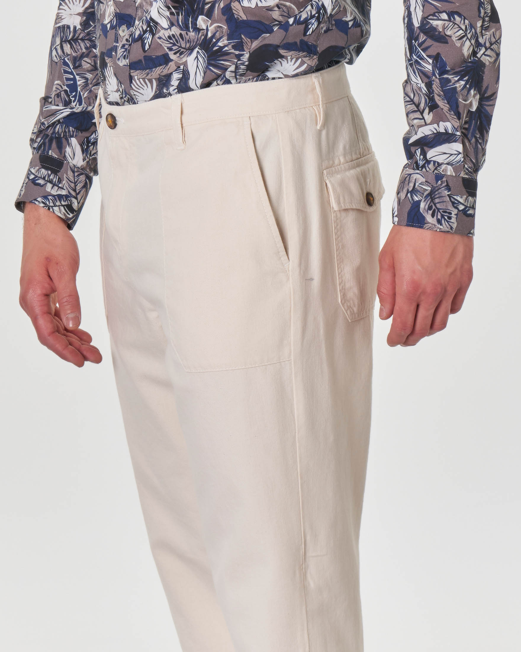 Pantalone fatigue avorio in twill di cotone
