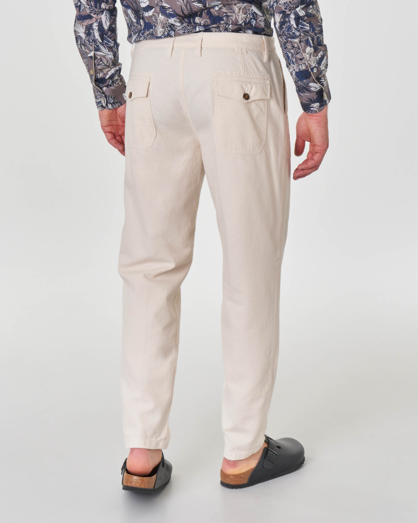 Pantalone fatigue avorio in twill di cotone