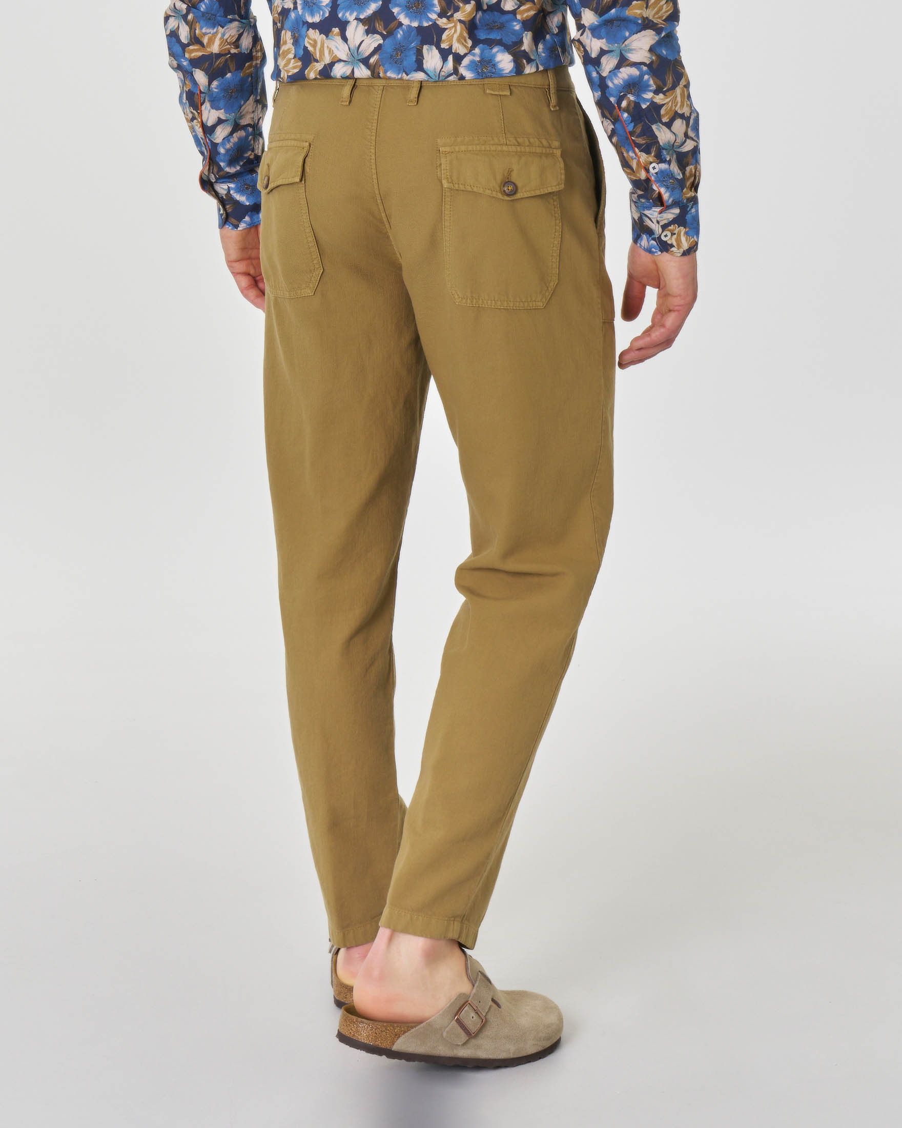 Pantalone fatigue color caramello in twill di cotone