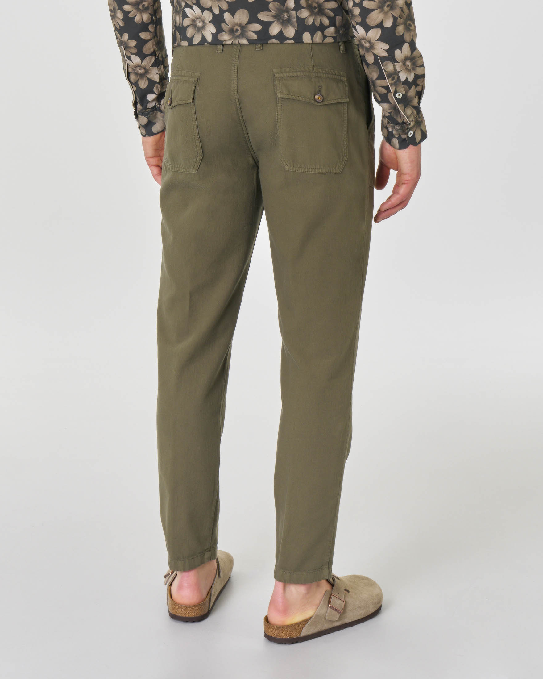 Pantalone fatigue verde militare in twill di cotone
