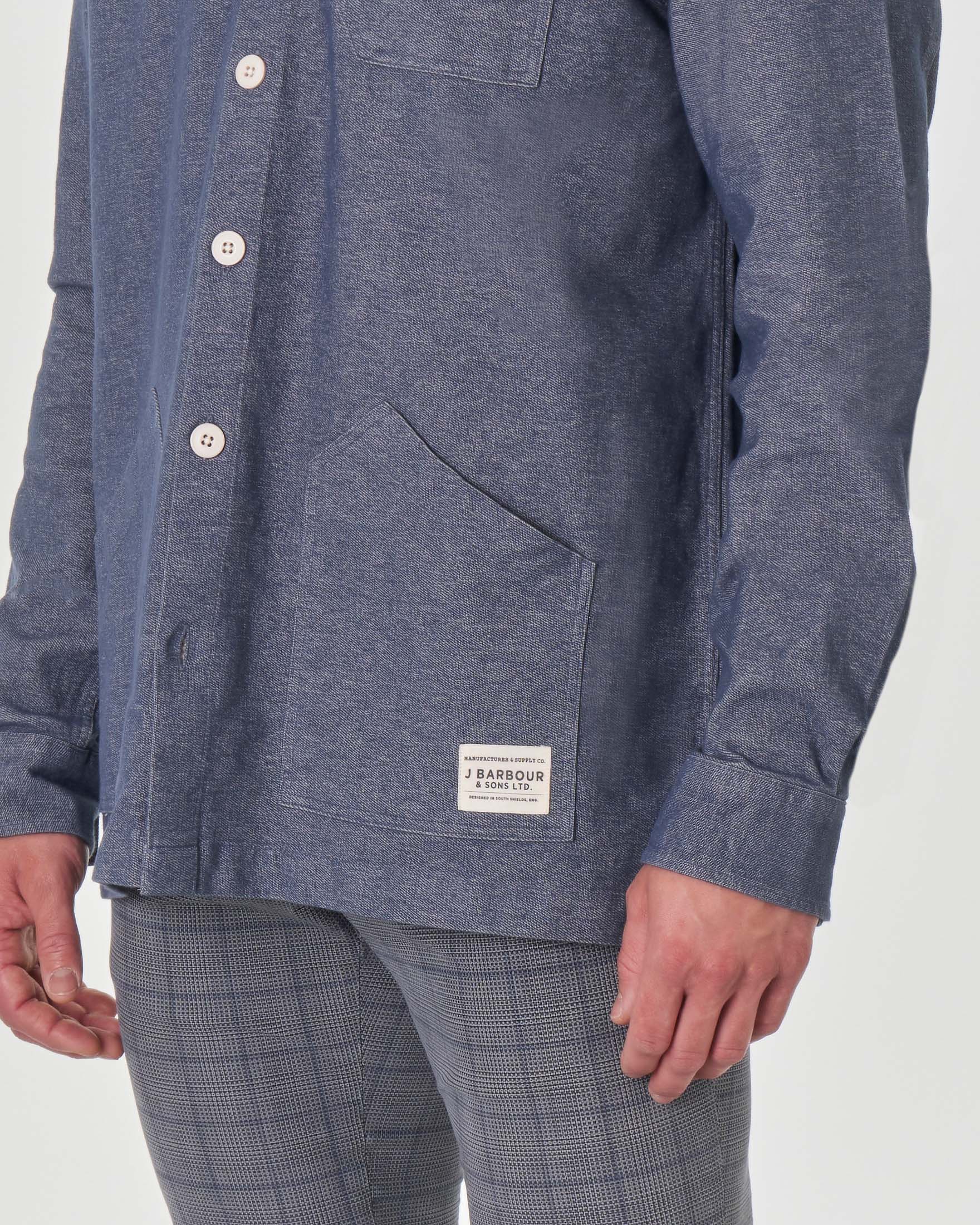 Overshirt Carew blu denim in cotone stretch con tasche applicate e logo patch