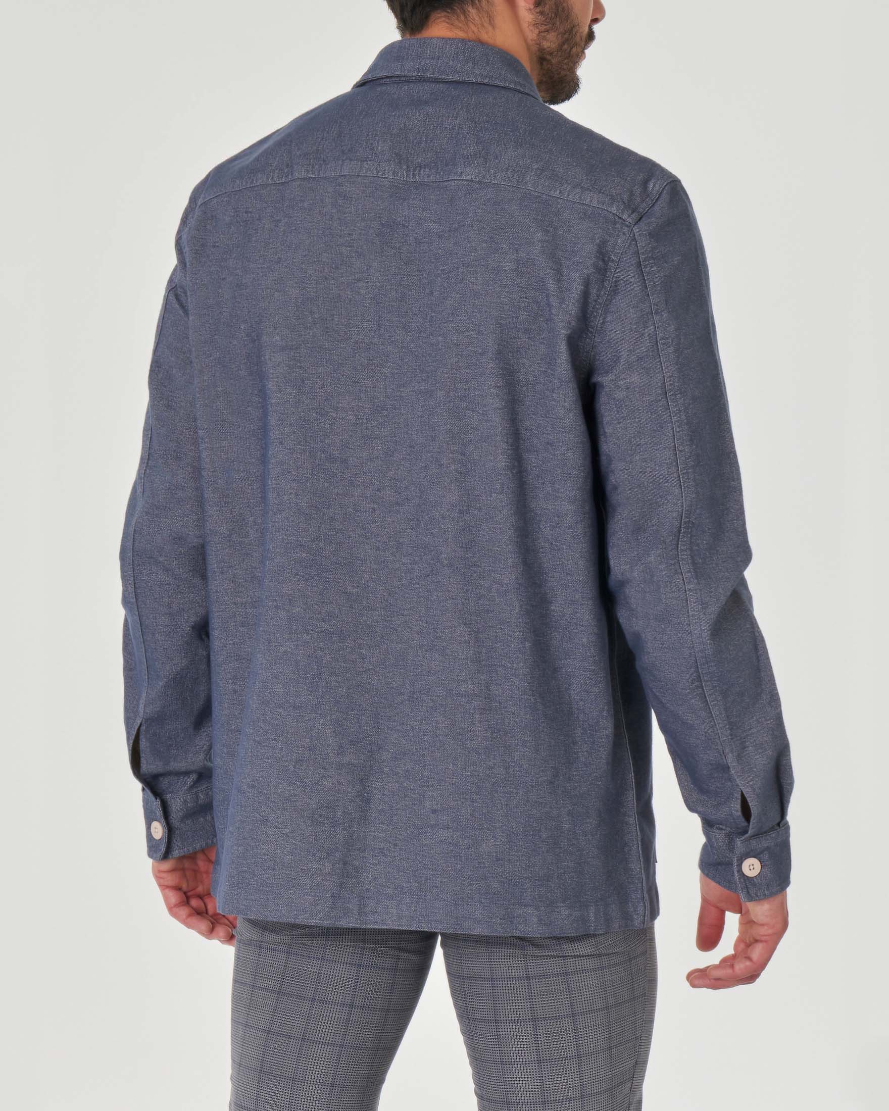 Overshirt Carew blu denim in cotone stretch con tasche applicate e logo patch