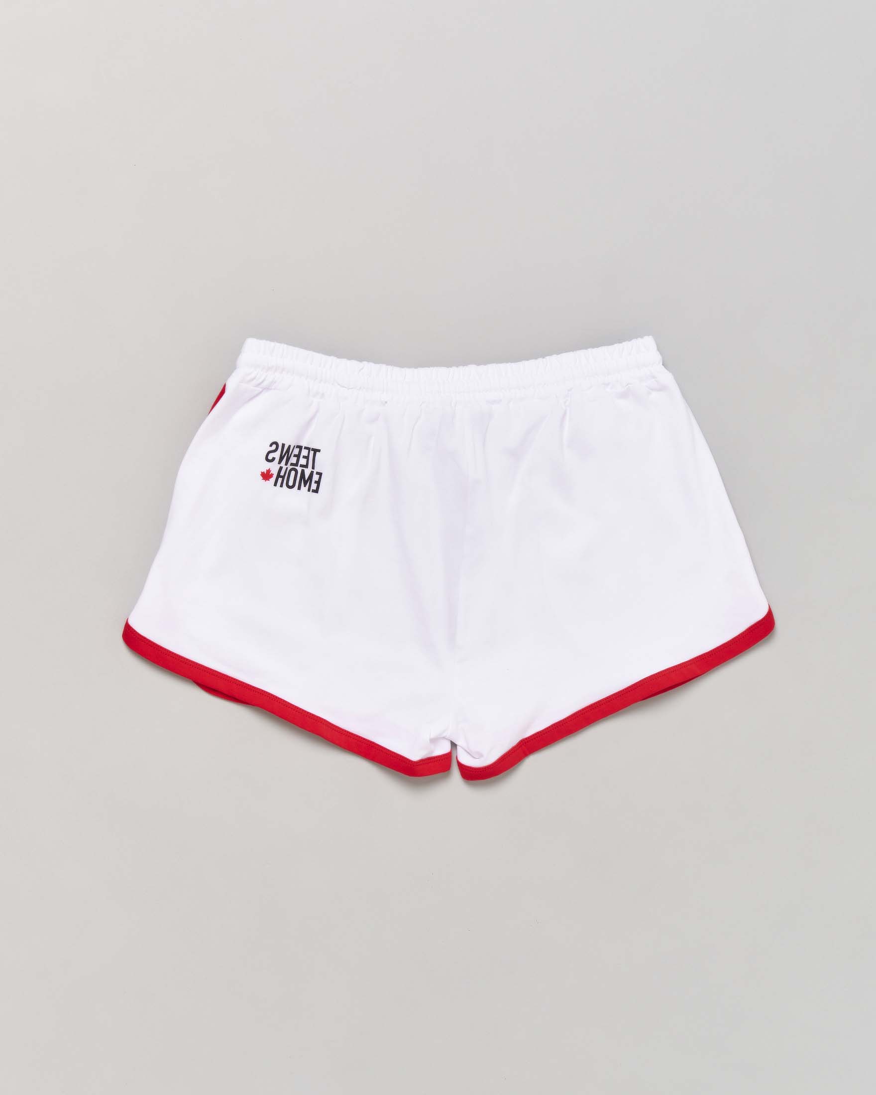 Short boxeur bianco in jersey di cotone strech con coulisse in vita e profili rossi 12-16 anni