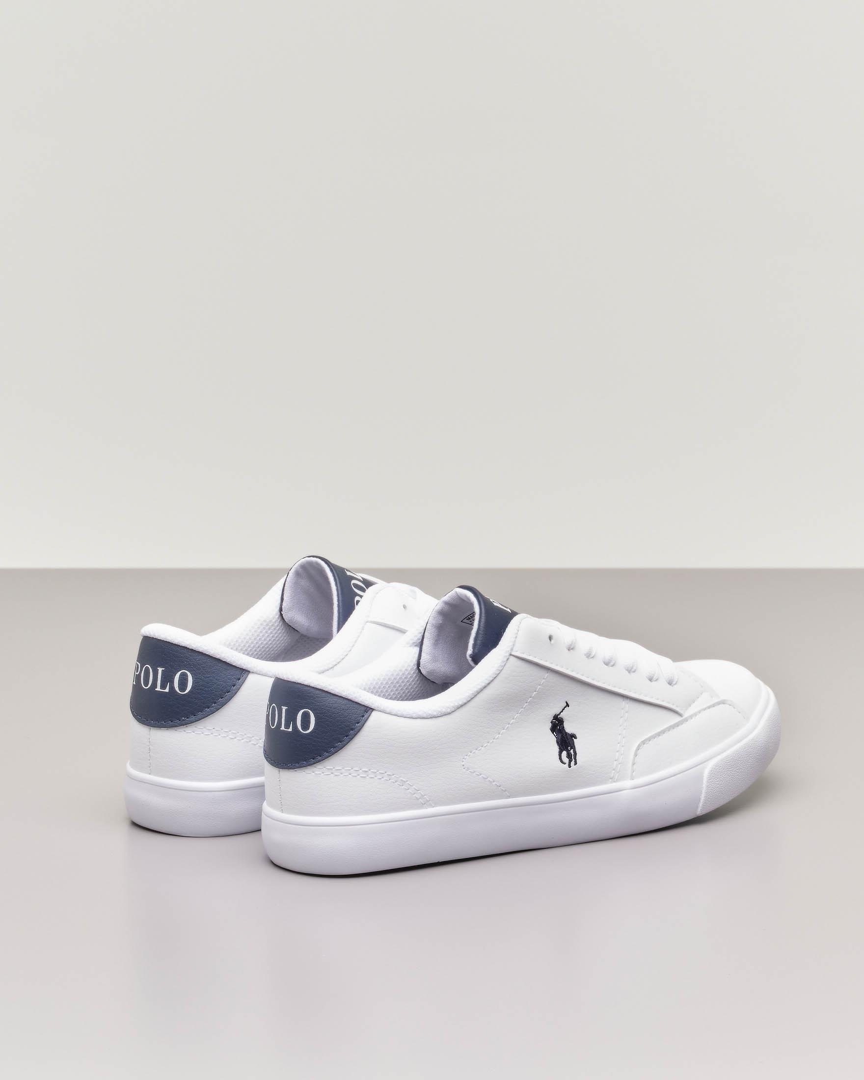 Sneakers bianche in ecopelle con pony blu 35 39