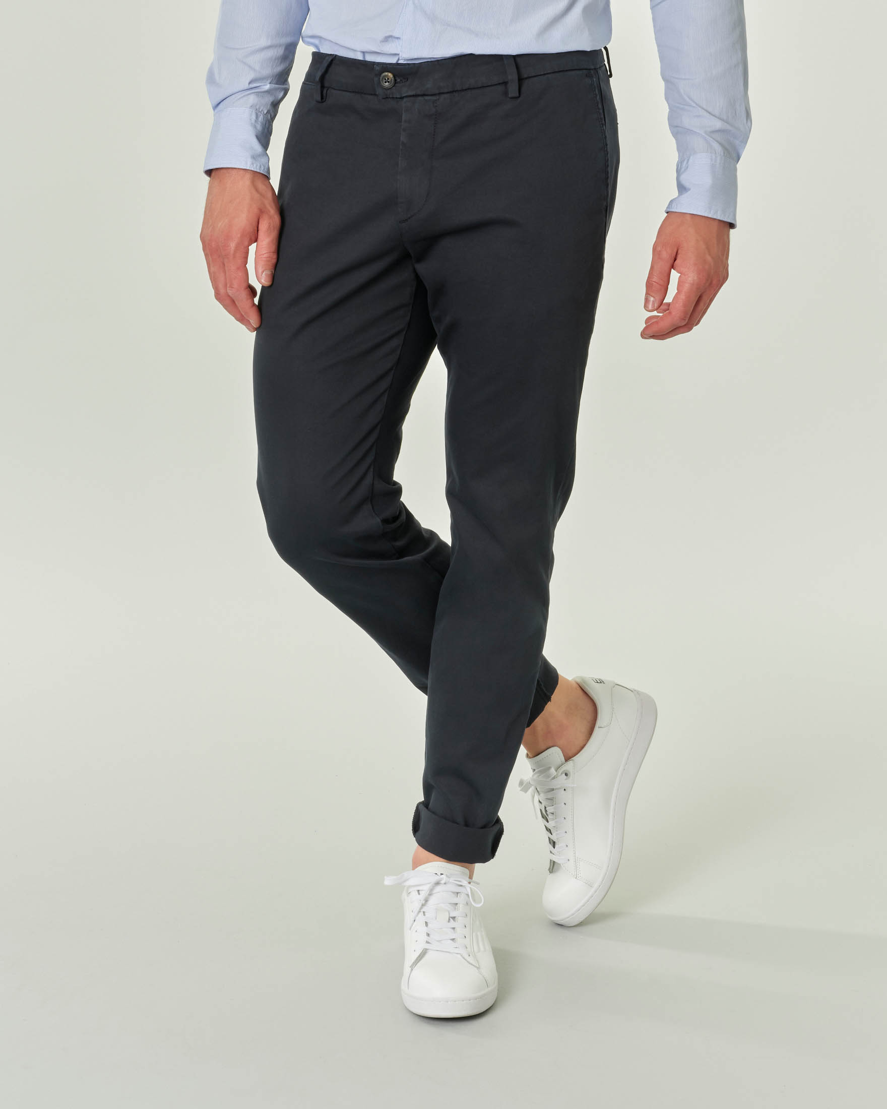 Pantalone chino blu in tricotina di cotone stretch