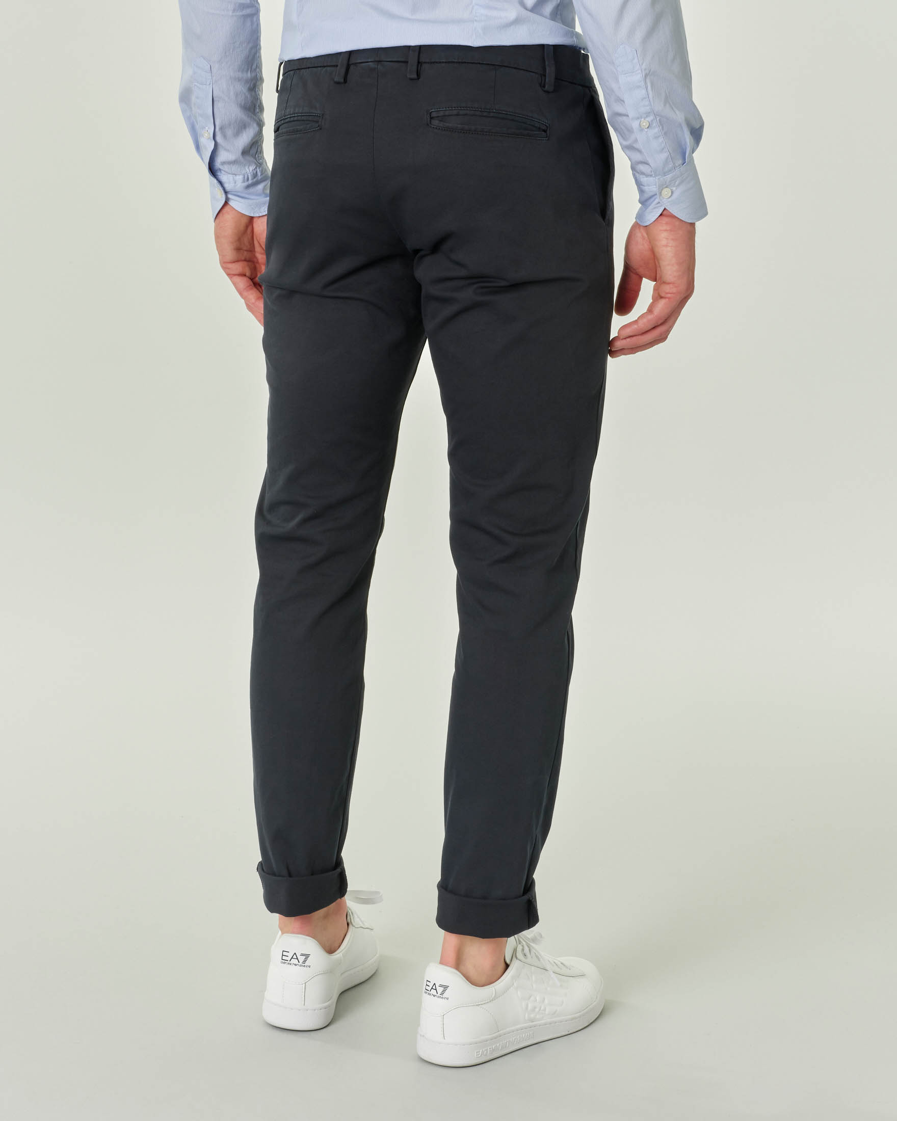 Pantalone chino blu in tricotina di cotone stretch