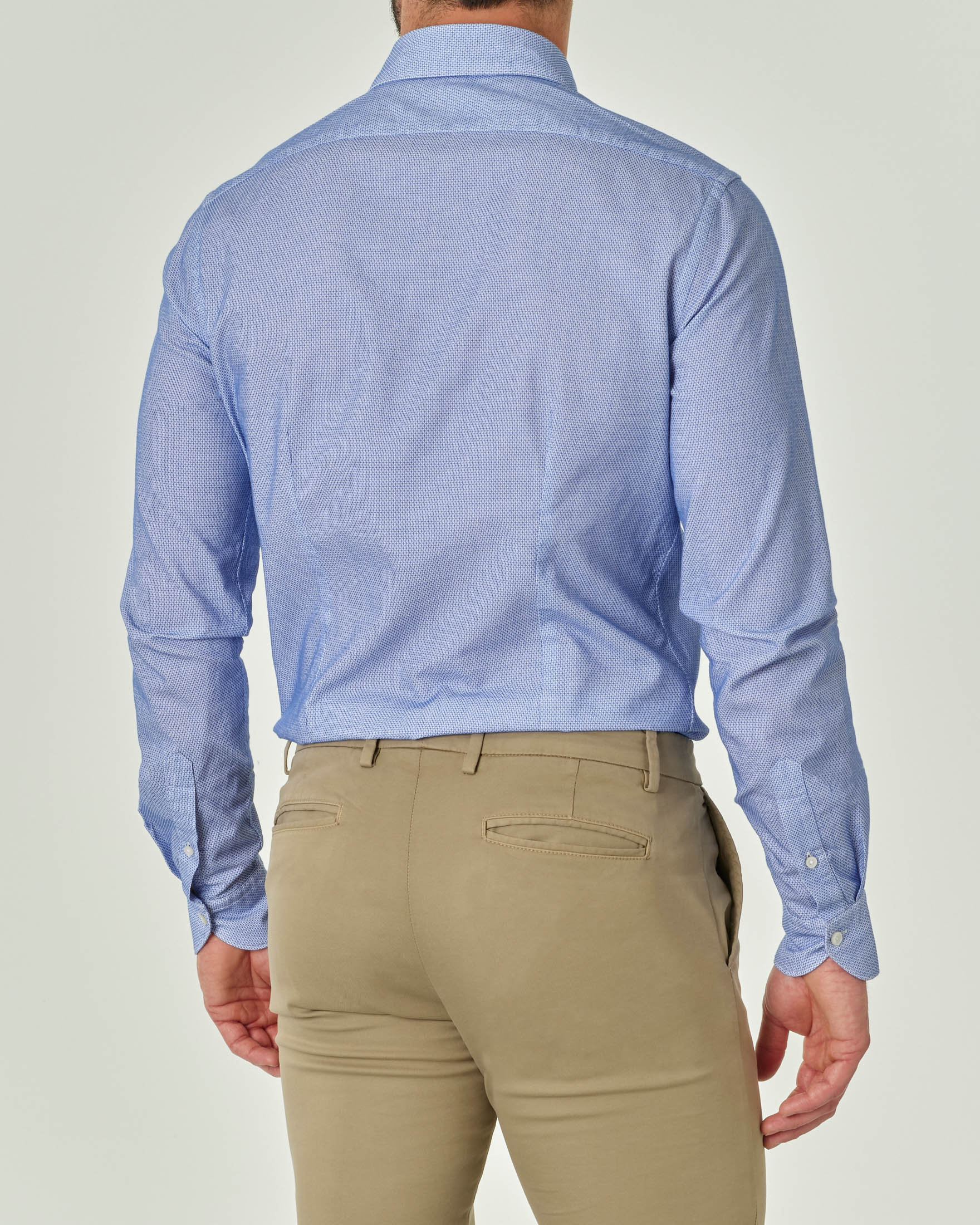 Camicia celeste in puro cotone micro armatura con collo alla francese image