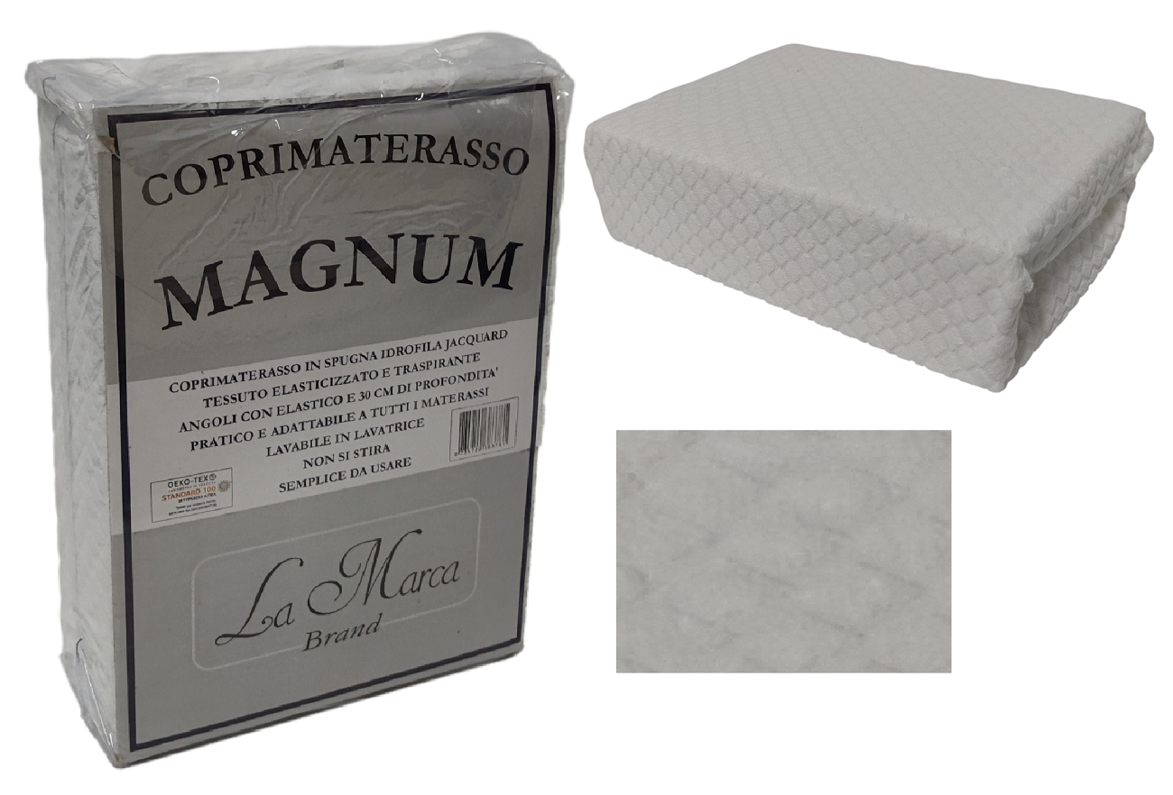 Coprimaterasso Piazza Mezza Elasticizzato in Spugna Lavorata Jaquard con Angoli ed Elastici Proteggi Salva Materasso Letto Misura 130x200 Altezza Materasso cm 25 Colore Bianco