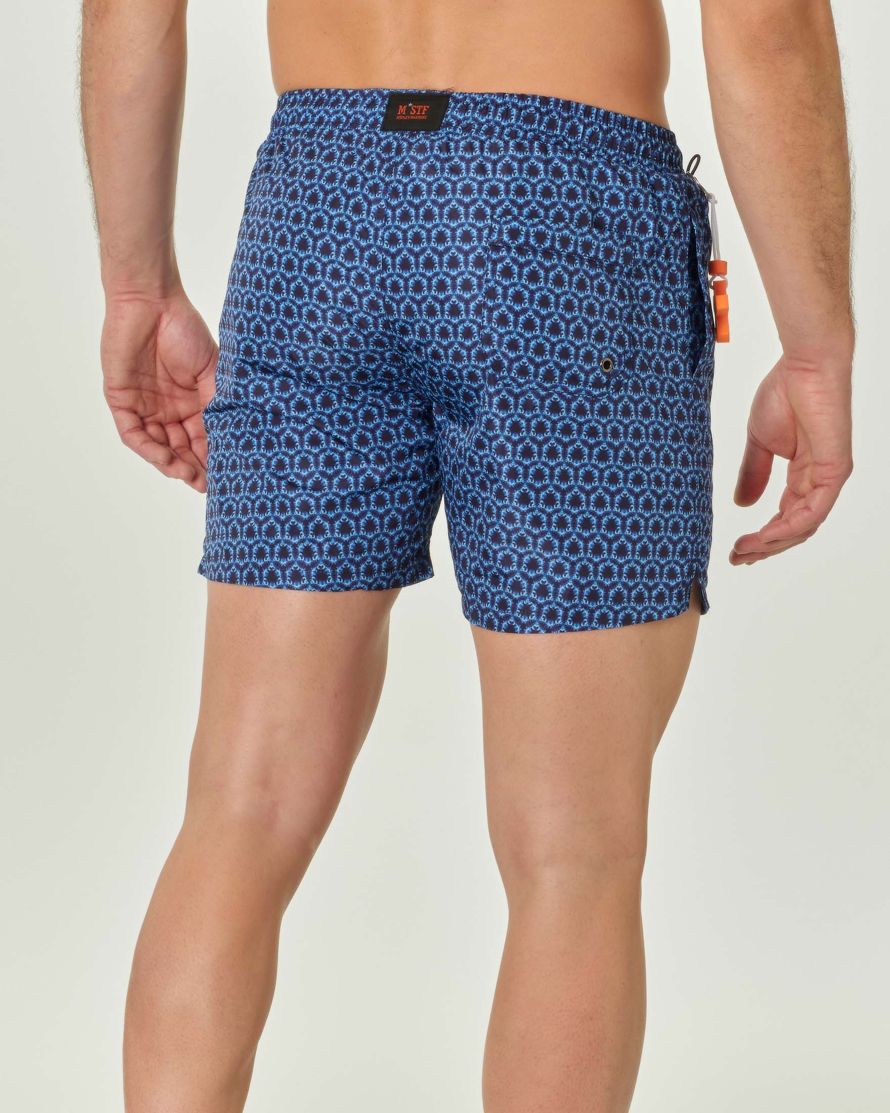 Boxer mare blu con stampa fantasia rombetti e taschino sul retro