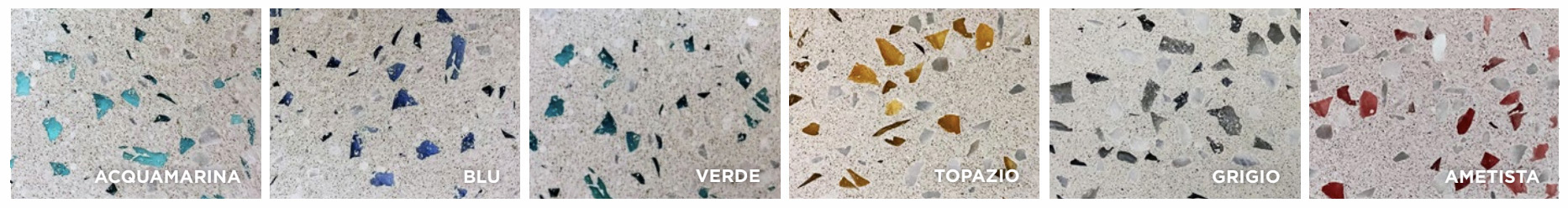 Wall2Floor Terrazzo sistema continuo con cristalli di vetro di Murano effetto terrazzo veneziano
