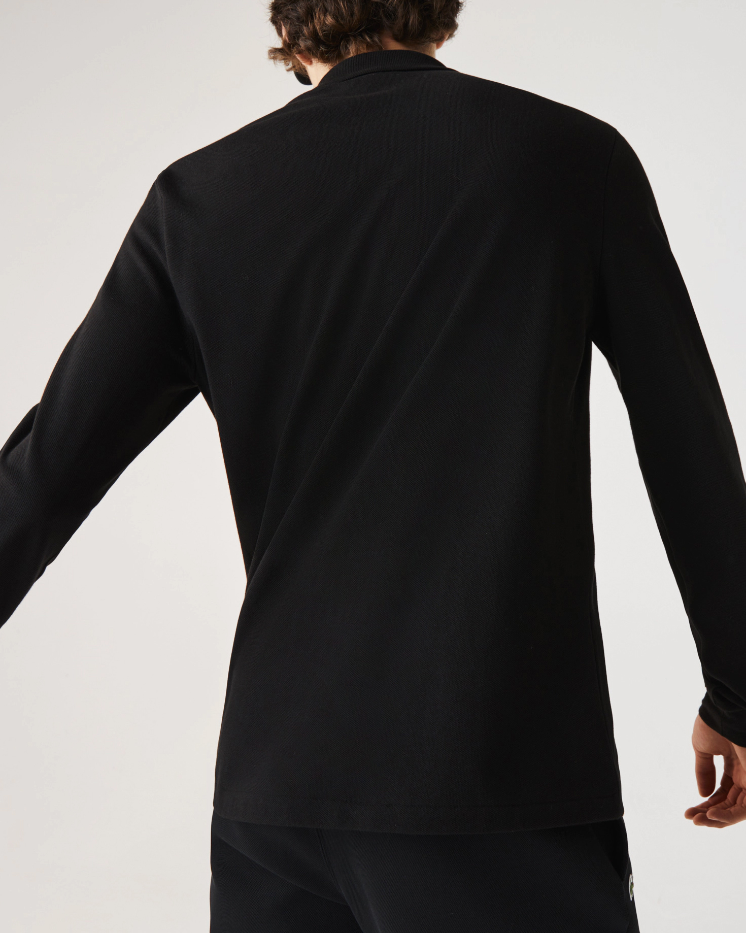 Polo nera manica lunga classic fit L.13.12 in petit piqué