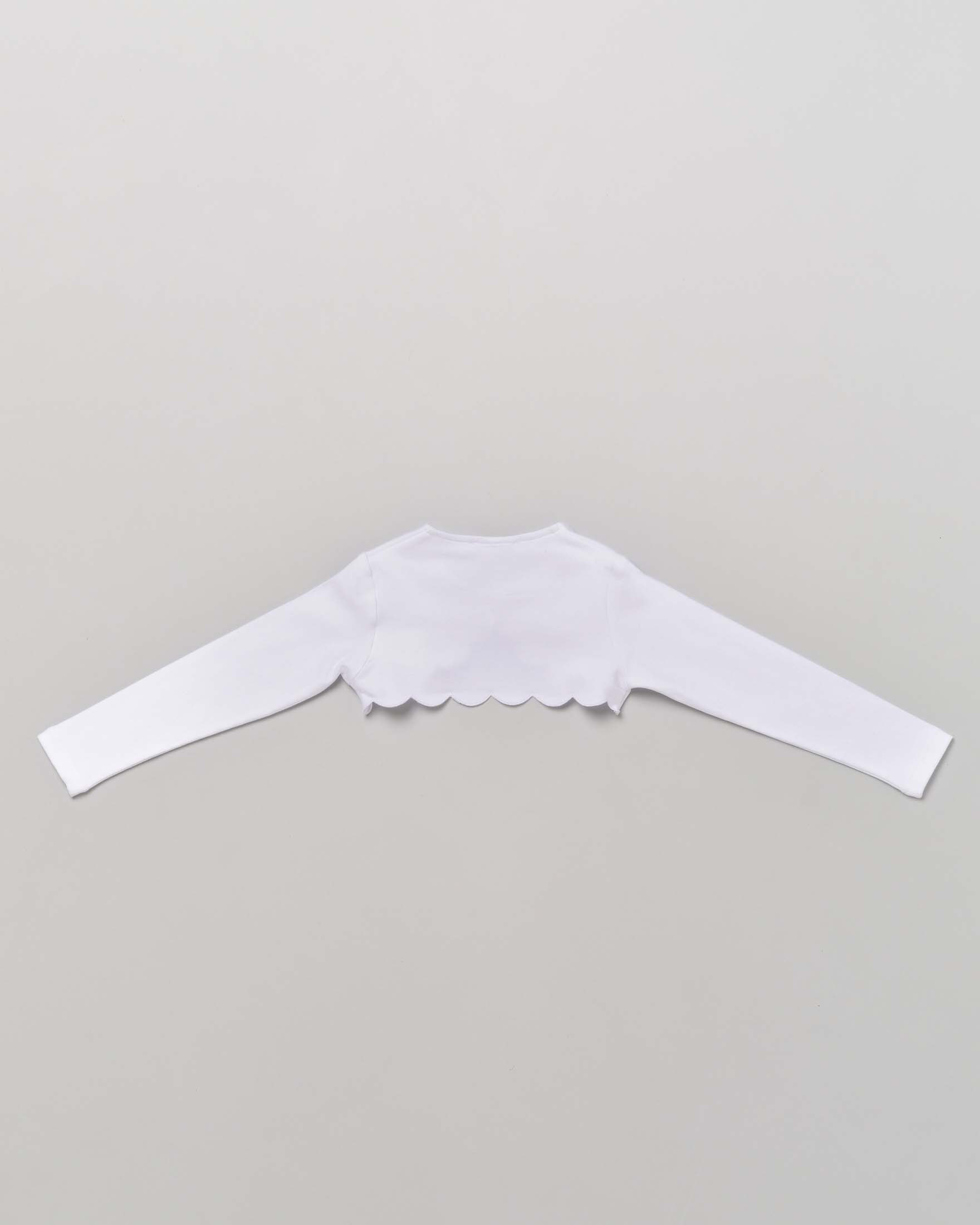 Bolero bianco in jersey con profili stondati e bottoncino gioiello 5-8 anni