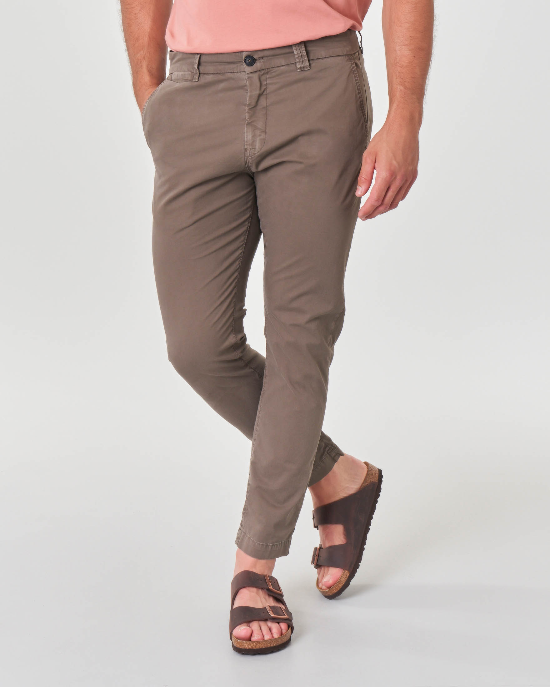 Pantalone chino fango in cotone stretch