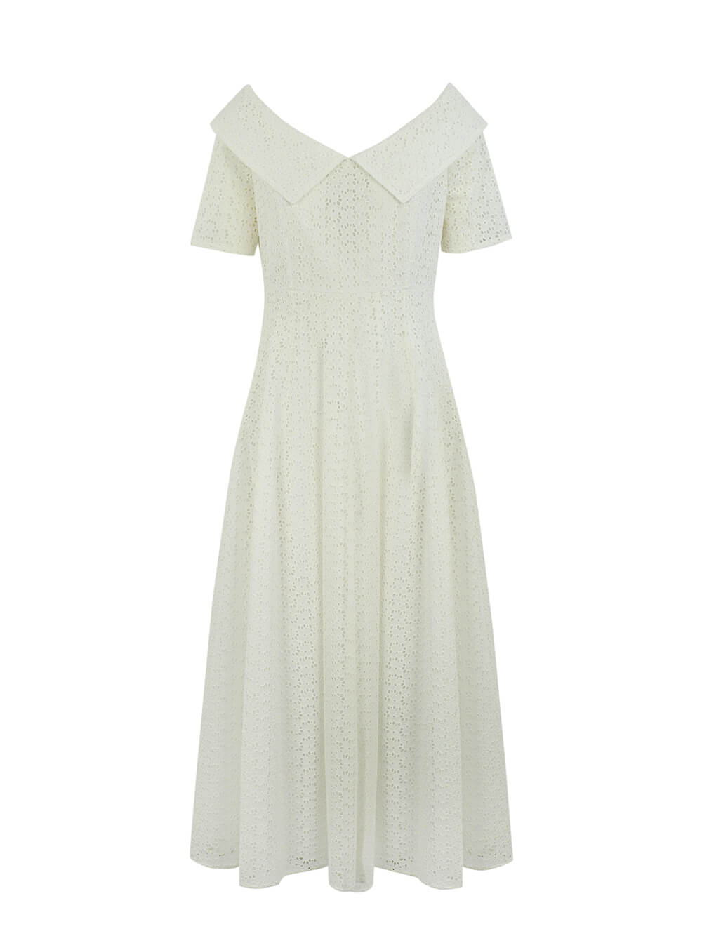 Abito lungo girocollo in voile ricamato