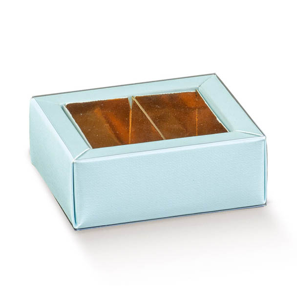 Scatolina Quadretto in Cartoncino Celeste e Pvc con Divisorio 6x5x3
