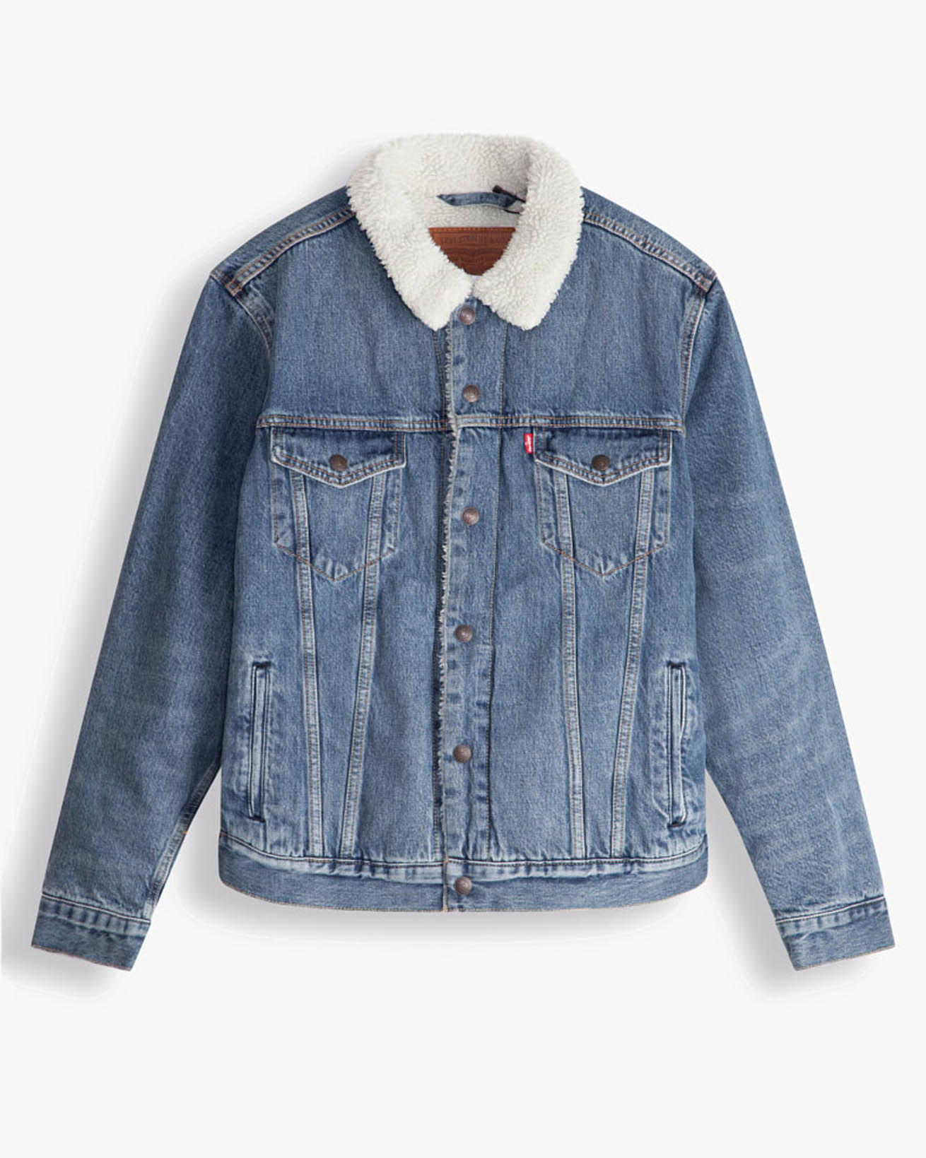 Giacca Sherpa in denim con orsetto bianco interno