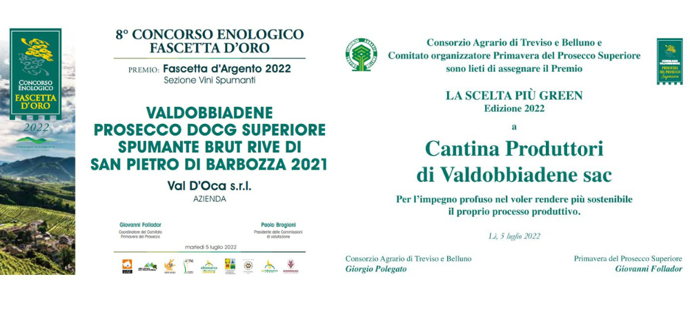 A Cantina Produttori di Valdobbiadene - Val D'Oca il Premio per la 'Scelta più green' e la Fascetta d'Argento 