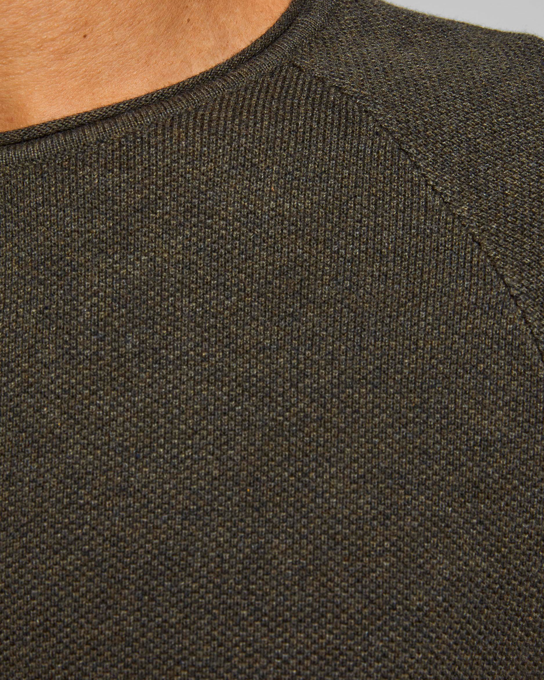 Maglia verde militare in cotone punto pepe con scollo a giro e maniche raglan