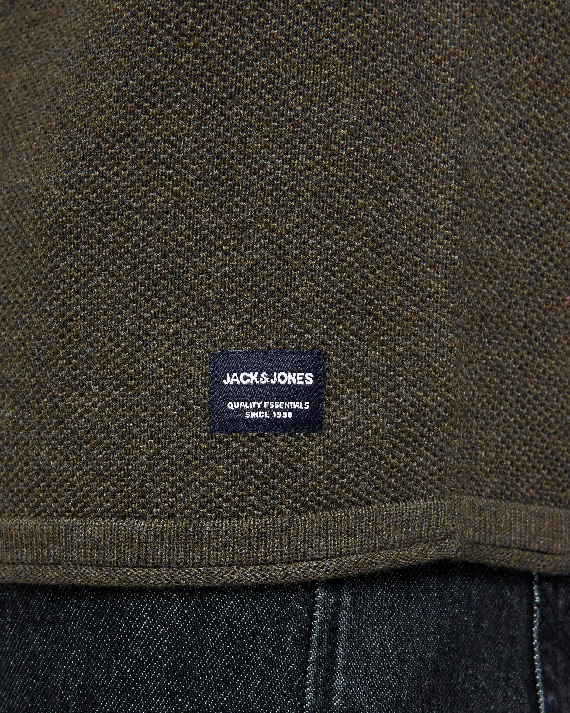 Maglia verde militare in cotone punto pepe con scollo a giro e maniche raglan