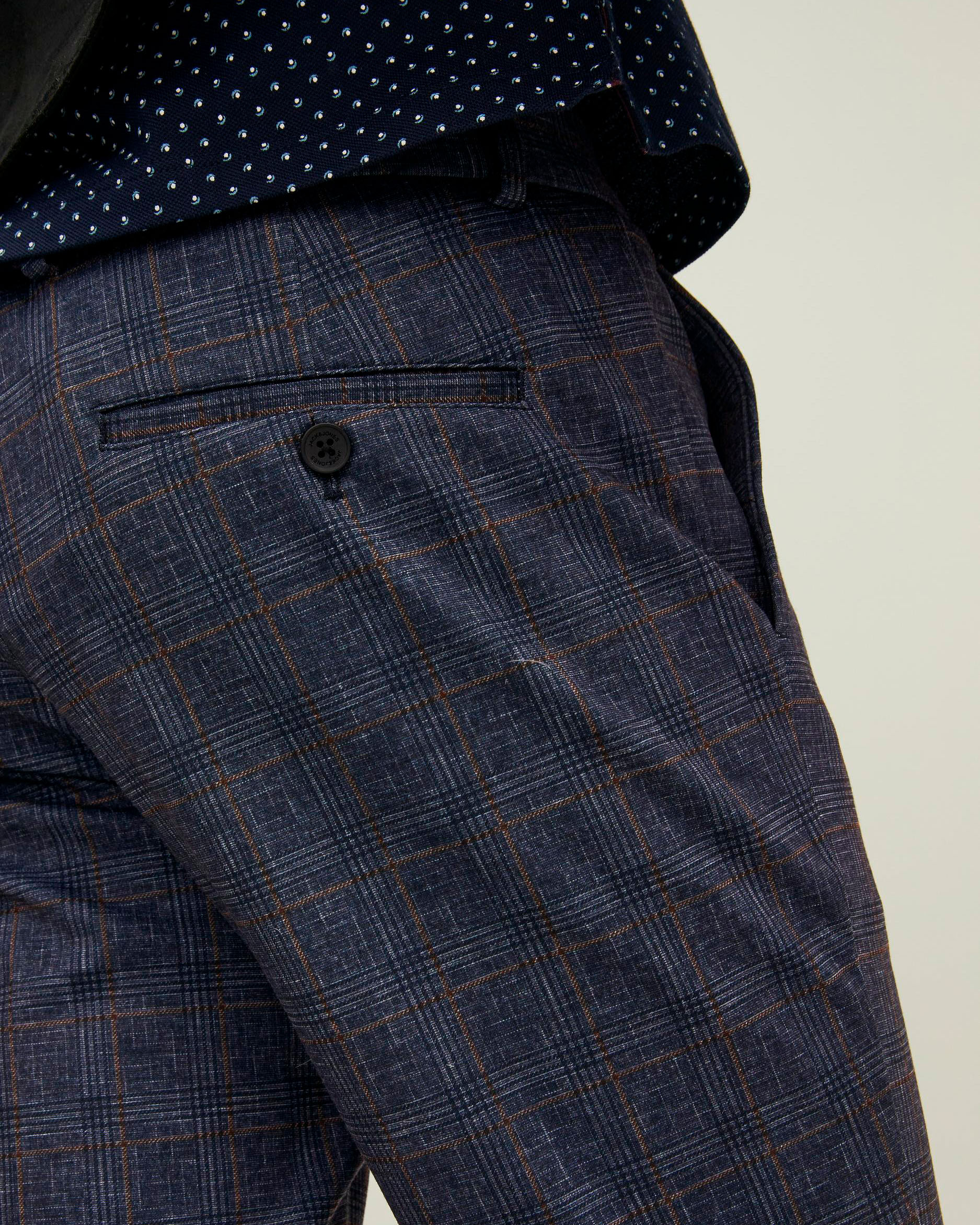 Pantalone chino blu in jersey a quadri scozzesi