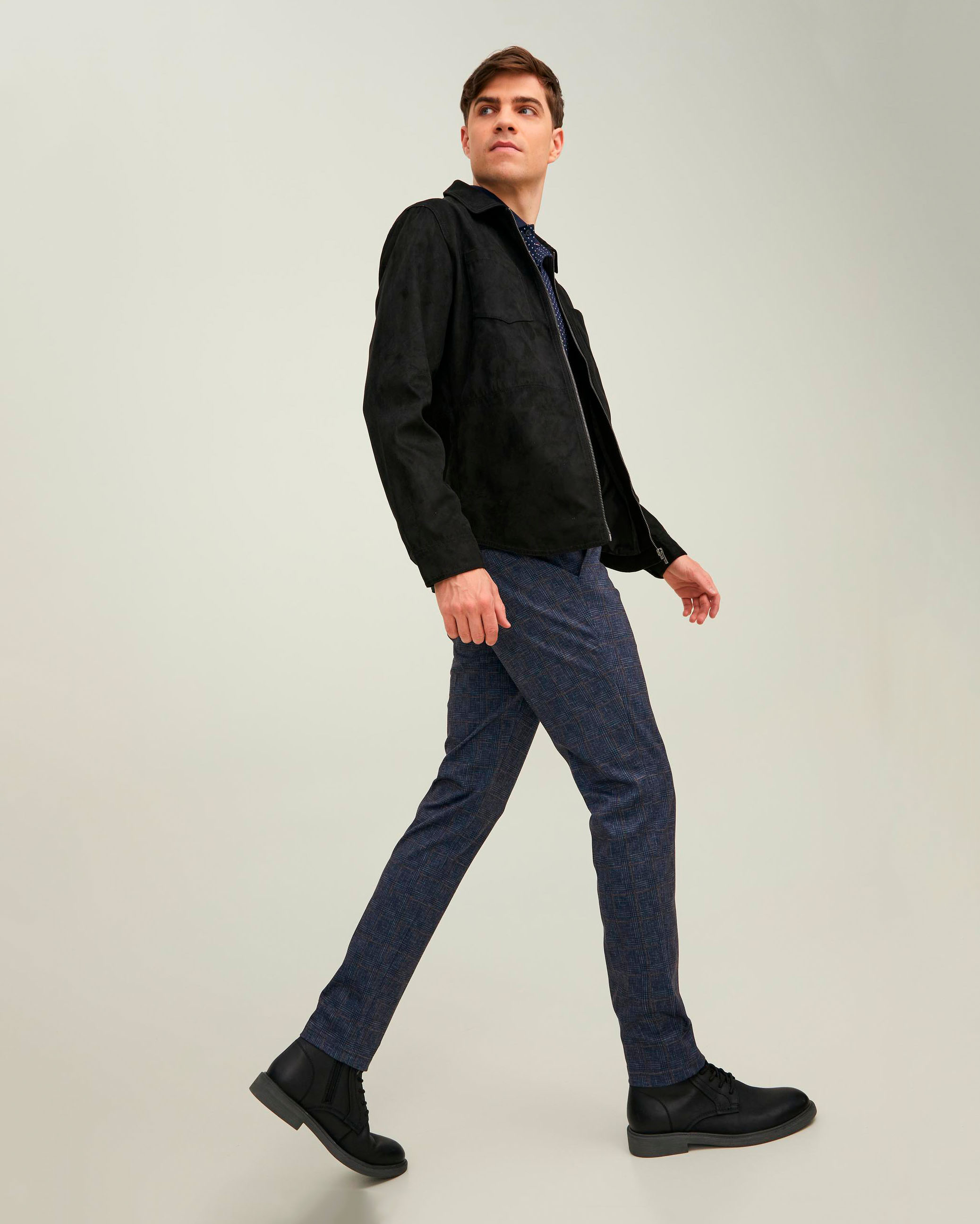 Pantalone chino blu in jersey a quadri scozzesi