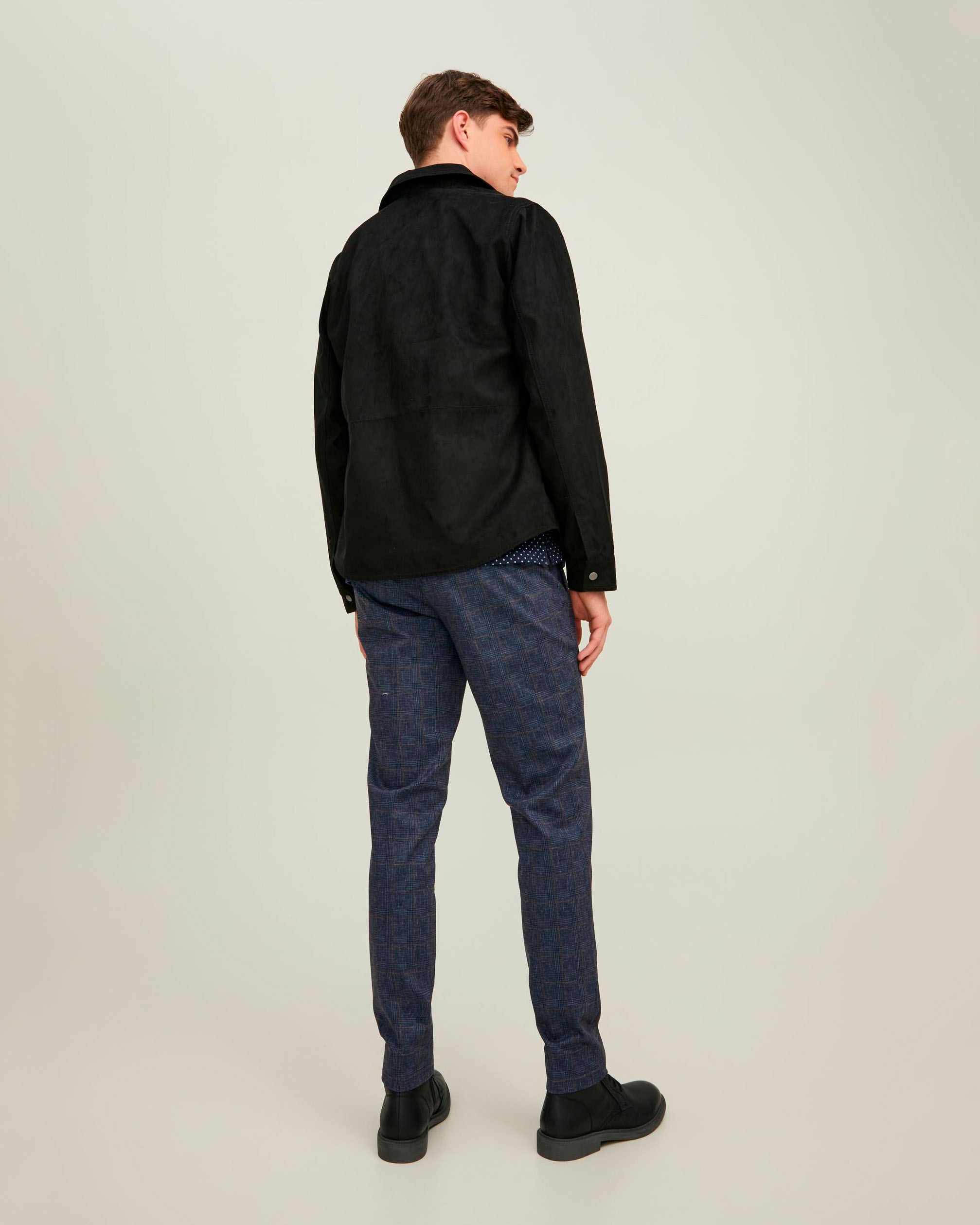 Pantalone chino blu in jersey a quadri scozzesi