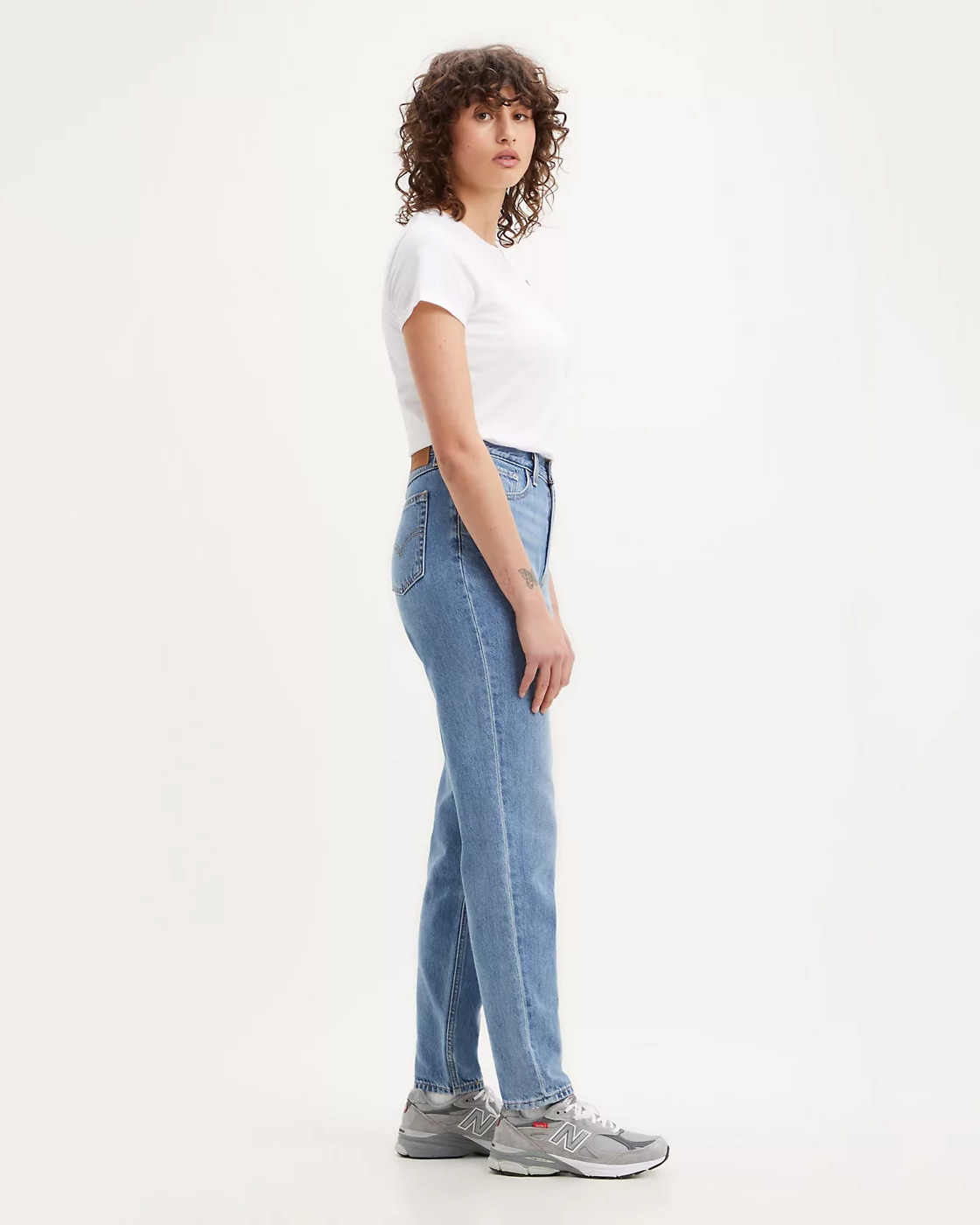Jeans mum fit blu super stone washed in cotone stretch