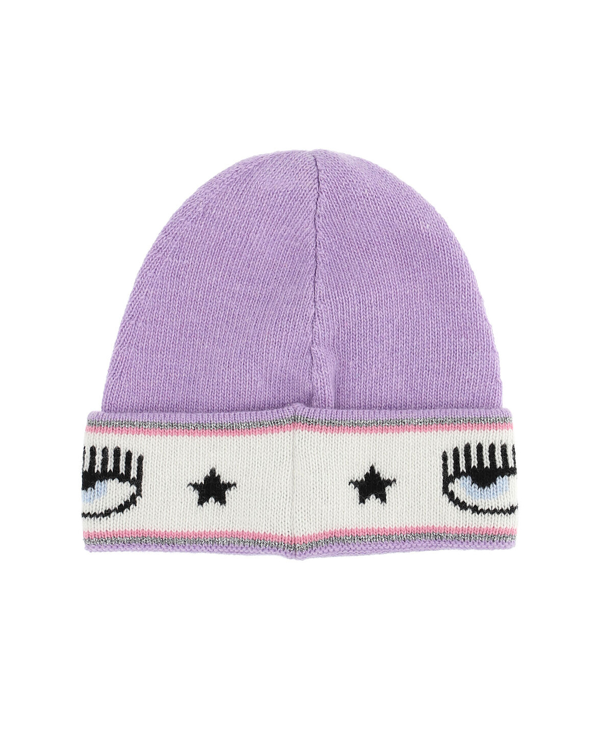 Berretto viola in misto lana e cachemire con risvolto e fascia logo eyestar ripetuta S-L image