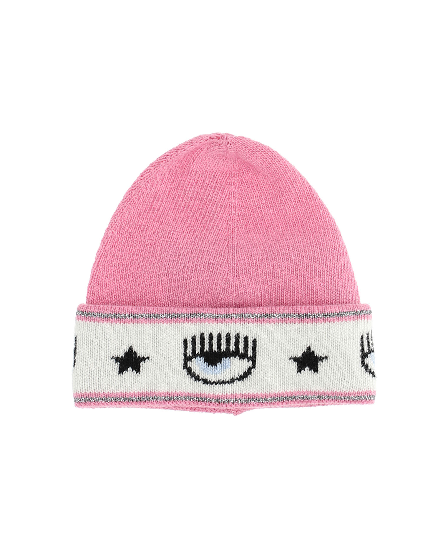 Berretto rosa in misto lana e cachemire con risvolto e fascia logo