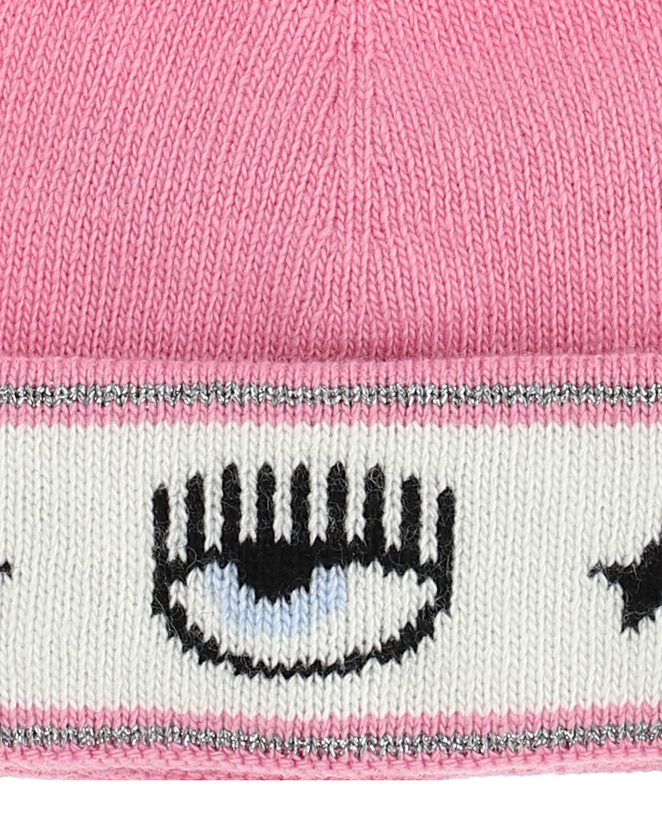 Berretto rosa in misto lana e cachemire con risvolto e fascia logo eyestar ripetuta XXS-XS image