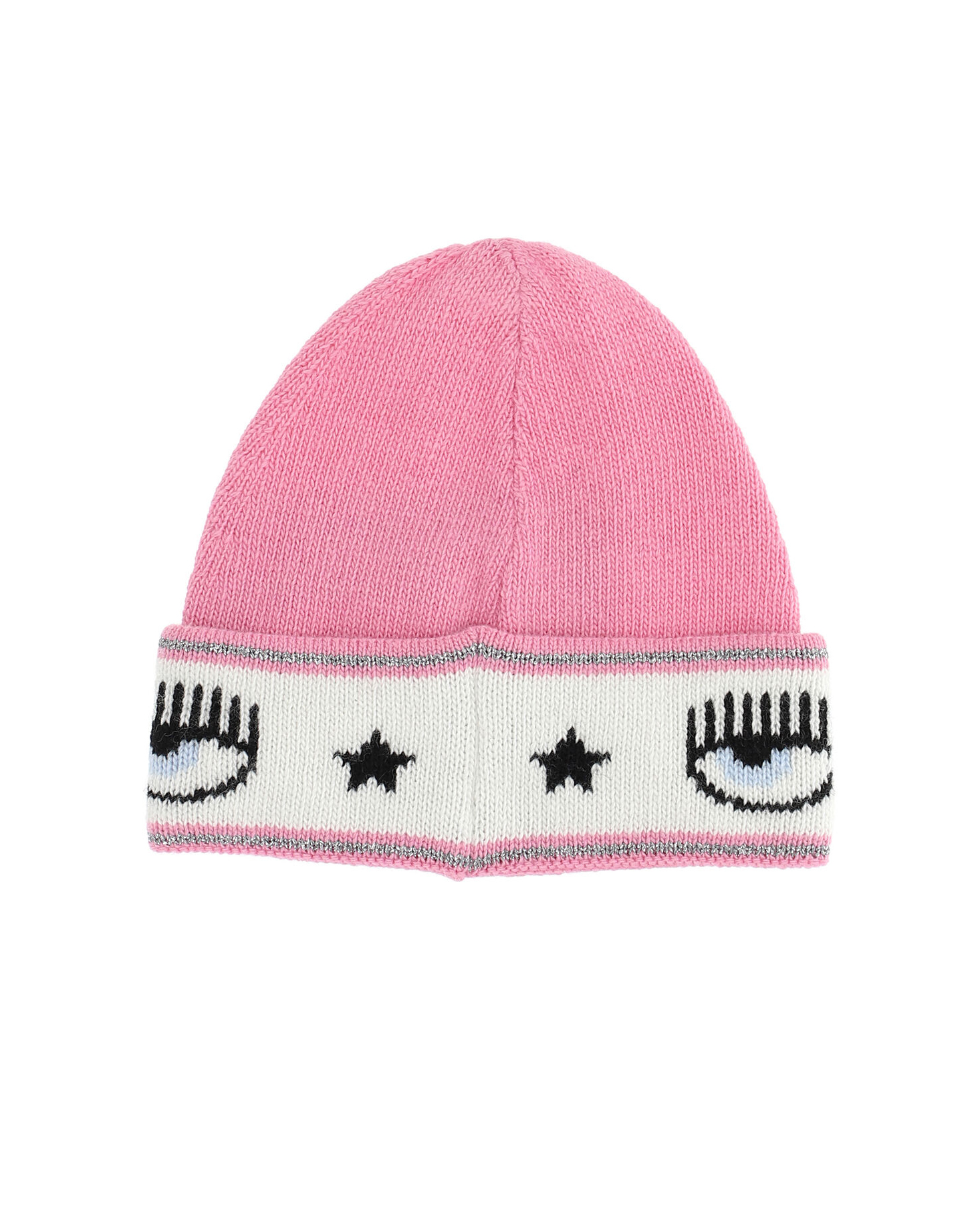 Berretto rosa in misto lana e cachemire con risvolto e fascia logo eyestar ripetuta XXS-XS