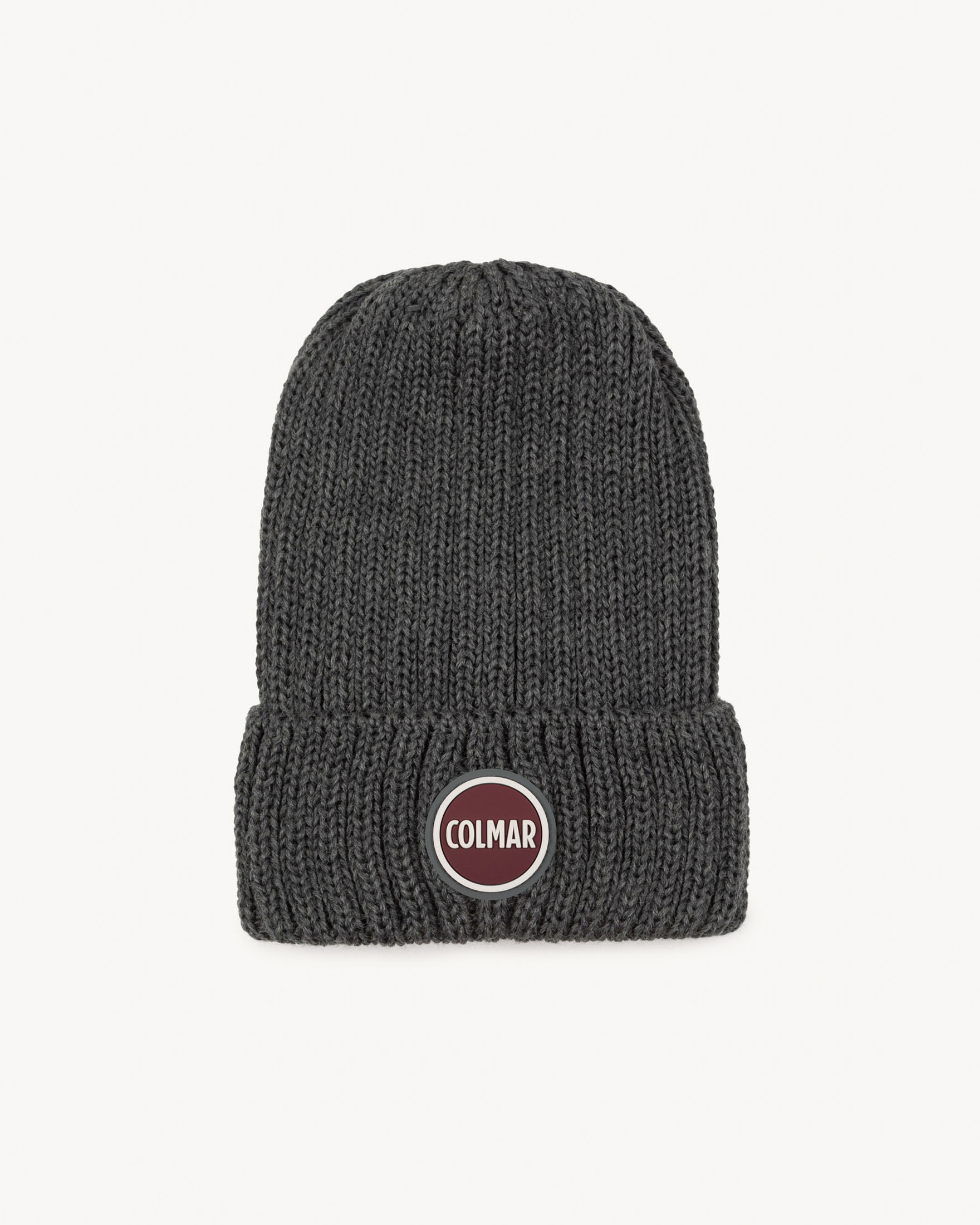 Berretto Colmar Originals antracite in lana a coste inglesi con logo bollo applicato
