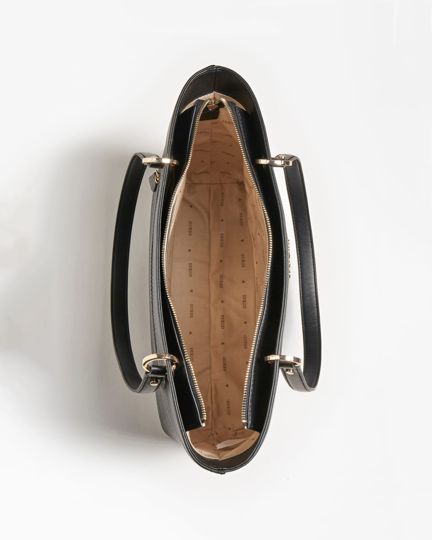 Shopping bag nera in similpelle effetto bottolato con logo all over