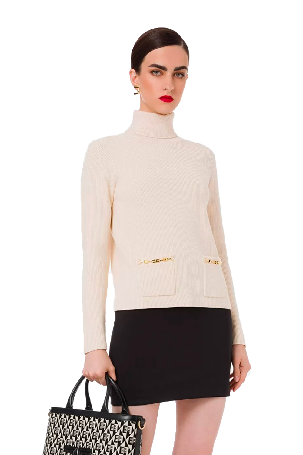 Ulla Popken Maglia A Costine Donna Collo Alto - Slim Fit, Tessuto Elasticizzato