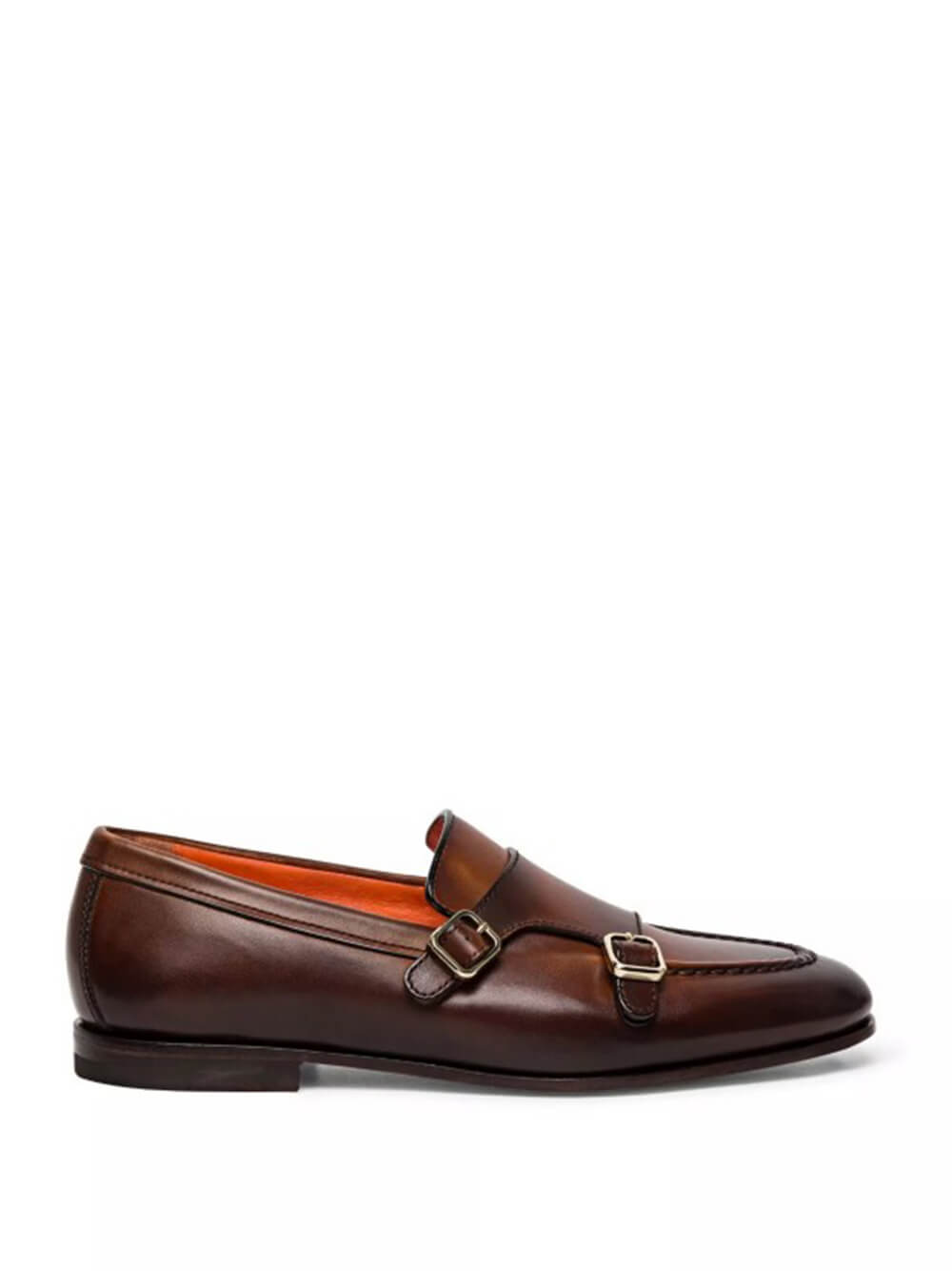 Mocassino con monk strap da uomo in pelle anticata marrone